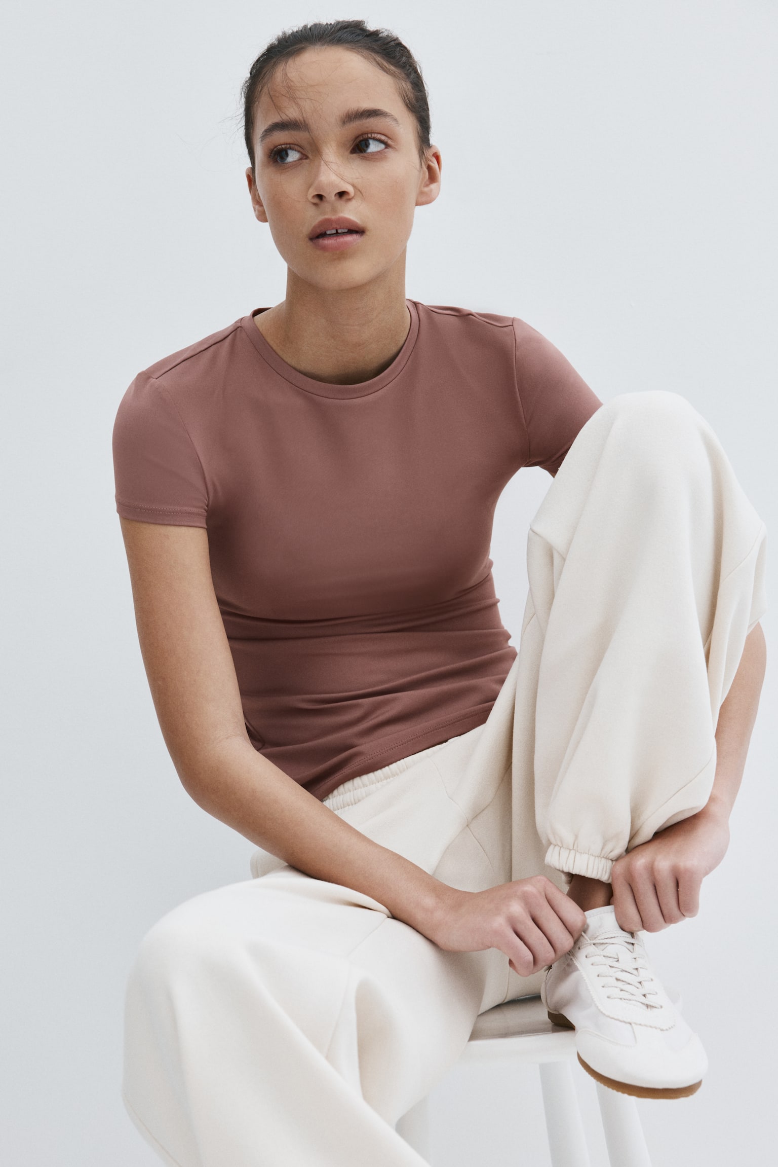 Fitted Microfiber T-shirt - Dusty pink/Dark brown/Black/White/Dark green - 2