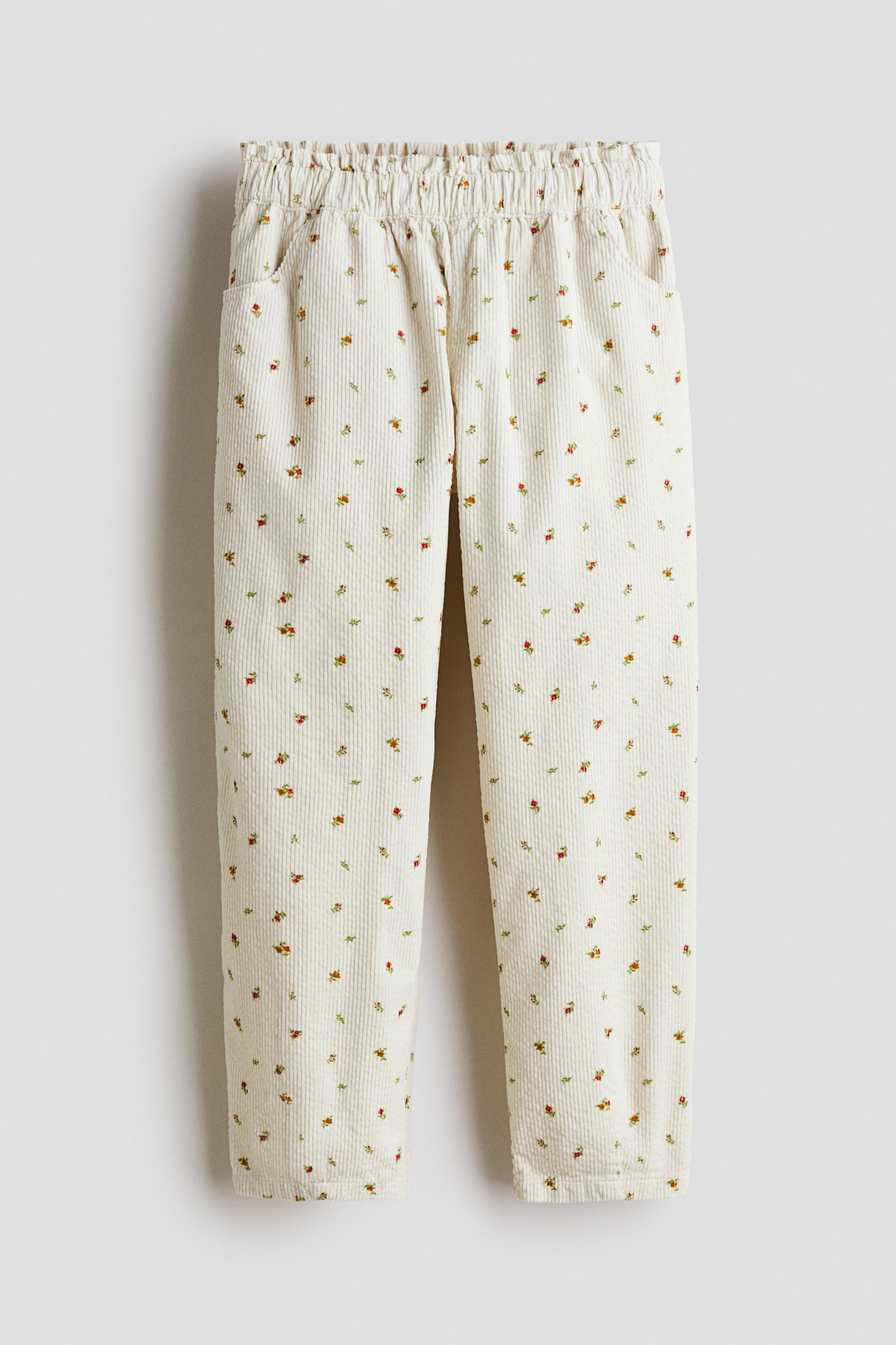 Pantalon en velours de coton côtelé - Blanc/fleuri