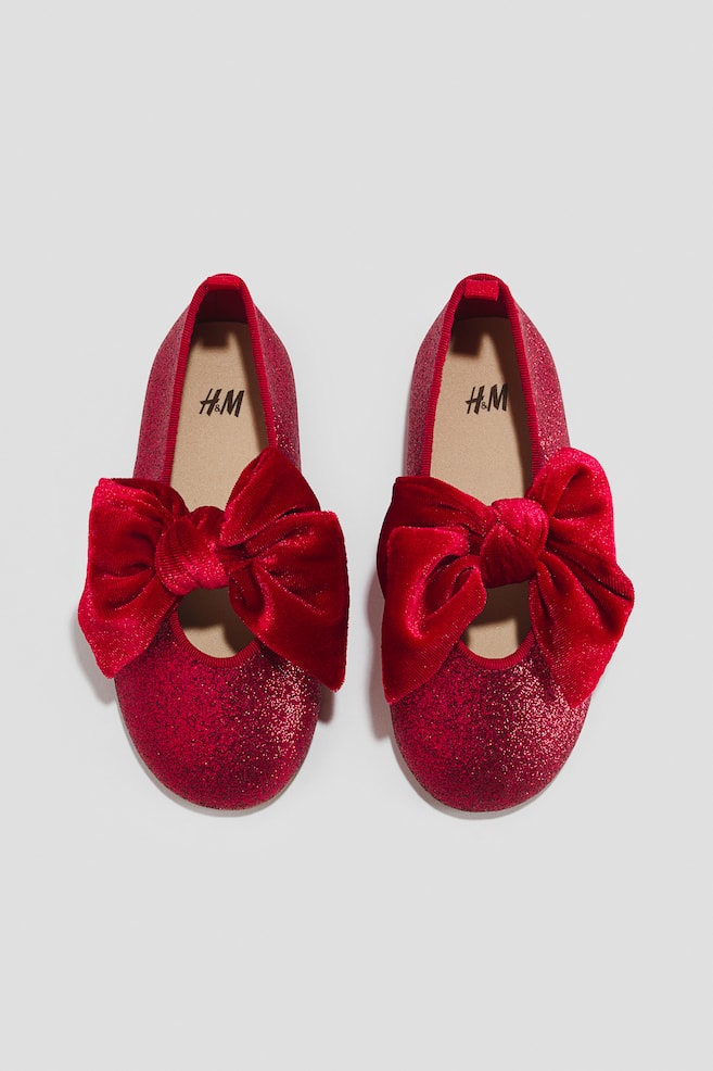 Ballerinas mit Schleife - Rot/Schwarz/Mattrosa - 1