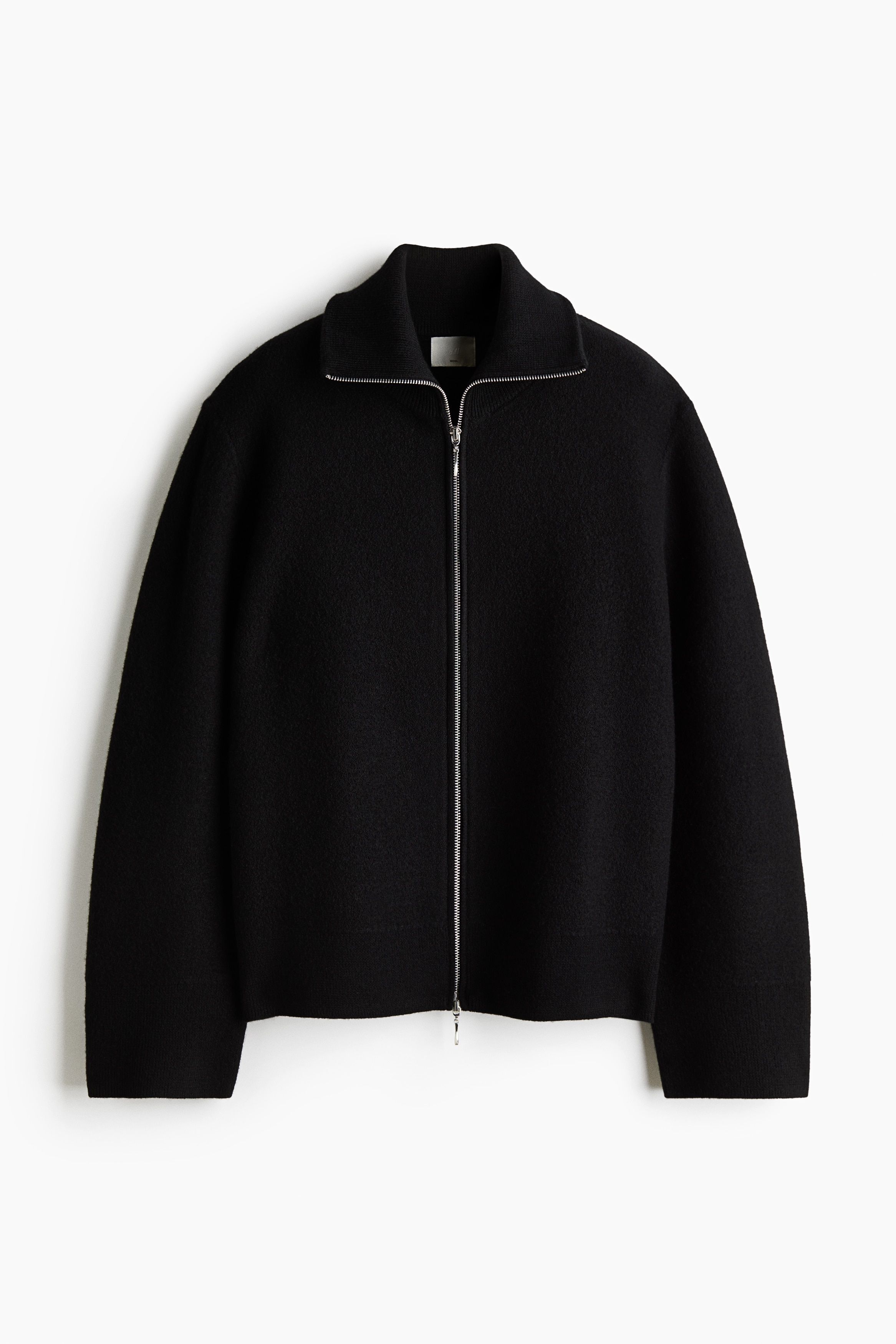 Wool Cardigan with Zipper - Black