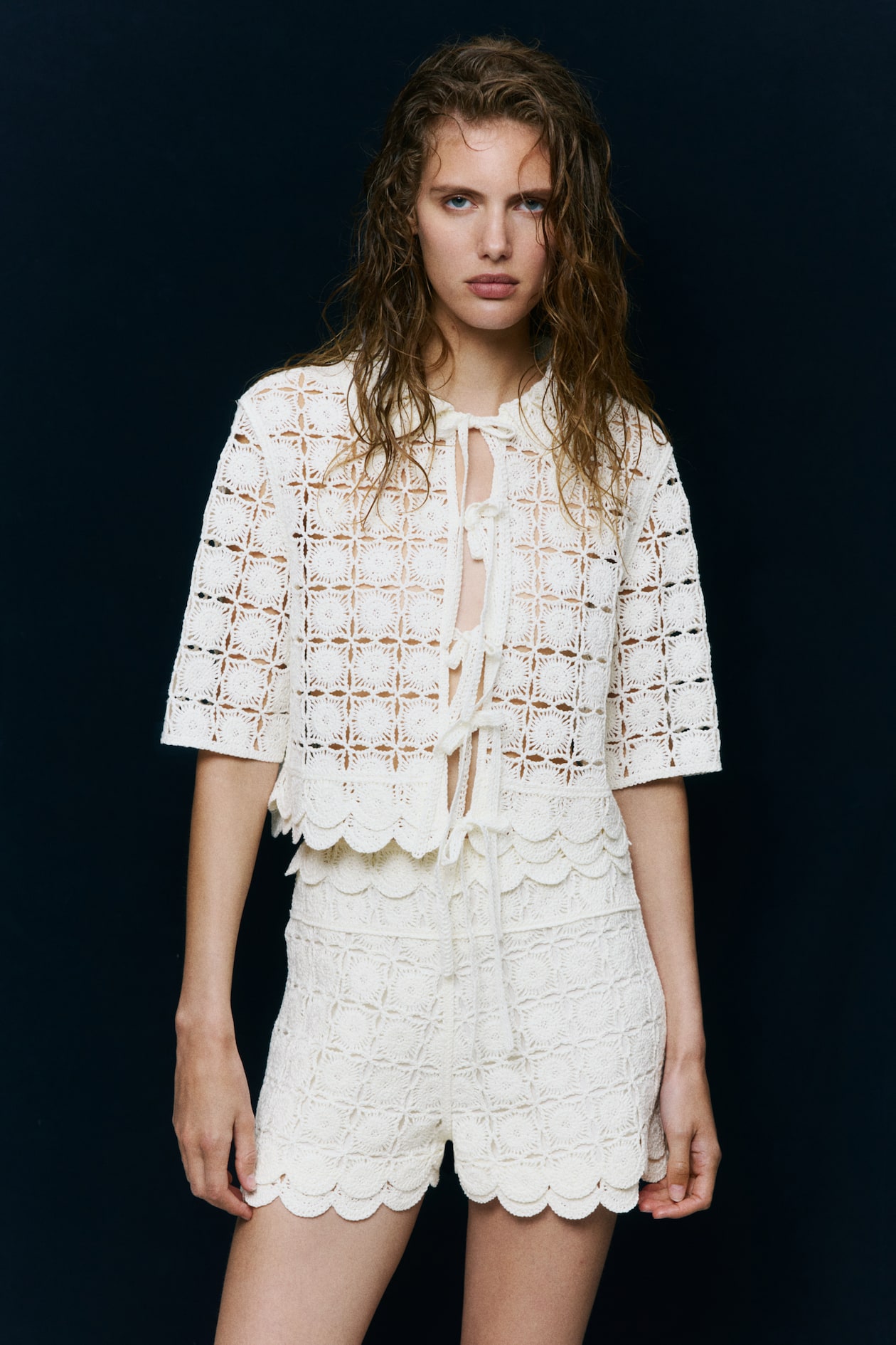 Tie-Front Crochet-Look Shirt - image 4