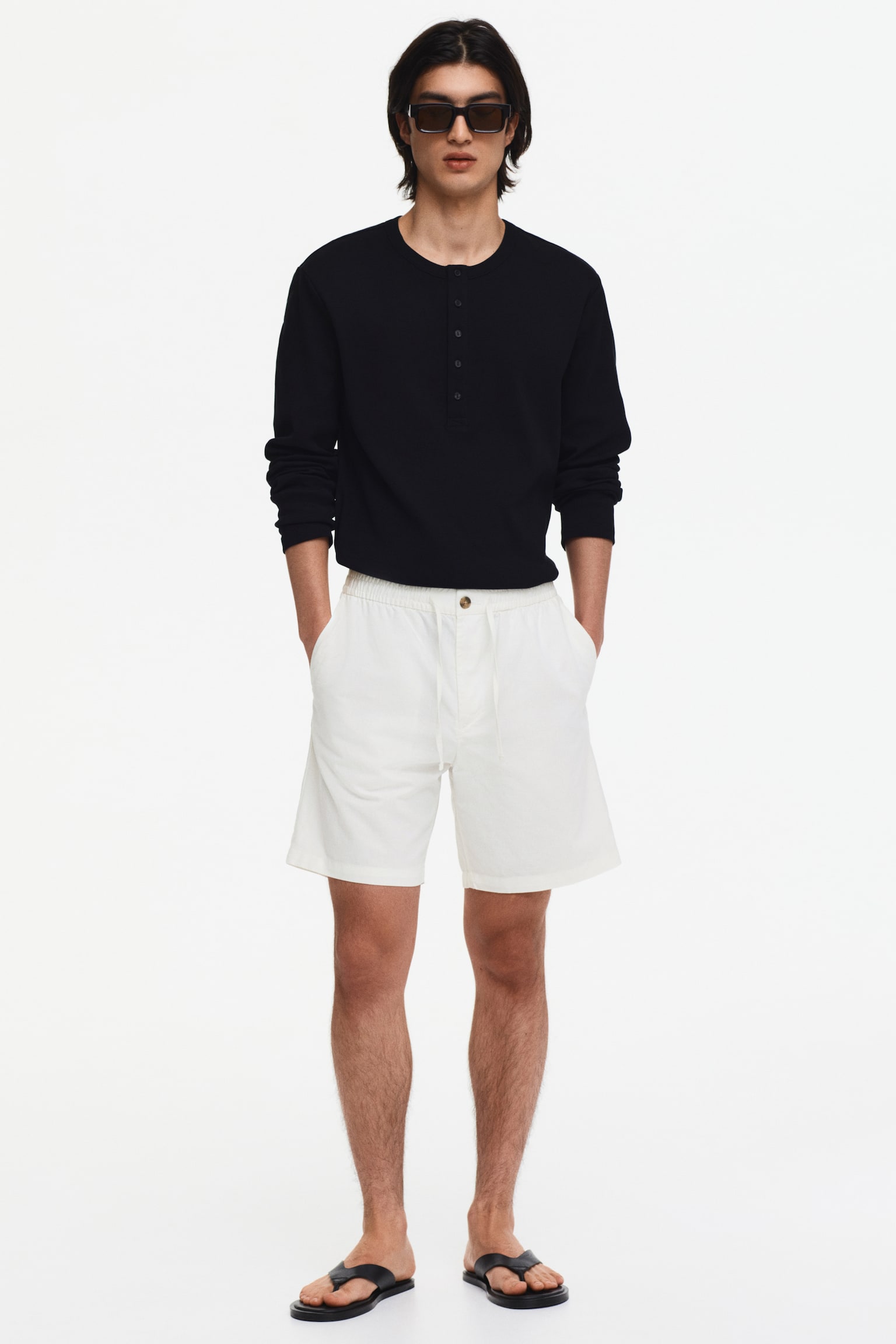 Short Regular Fit en lin mélangé - Blanc/Crème/Noir/Marron foncé/Vert kaki - 4