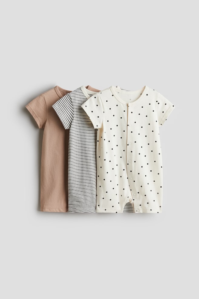 3-pack cotton sleepsuits - Cream/Spotted - 1