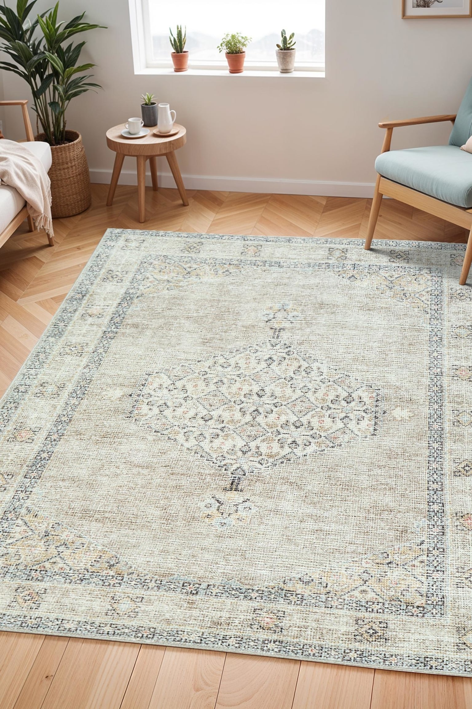 Simran Oriental Vintage Area Rug - Grey, Brown - 2