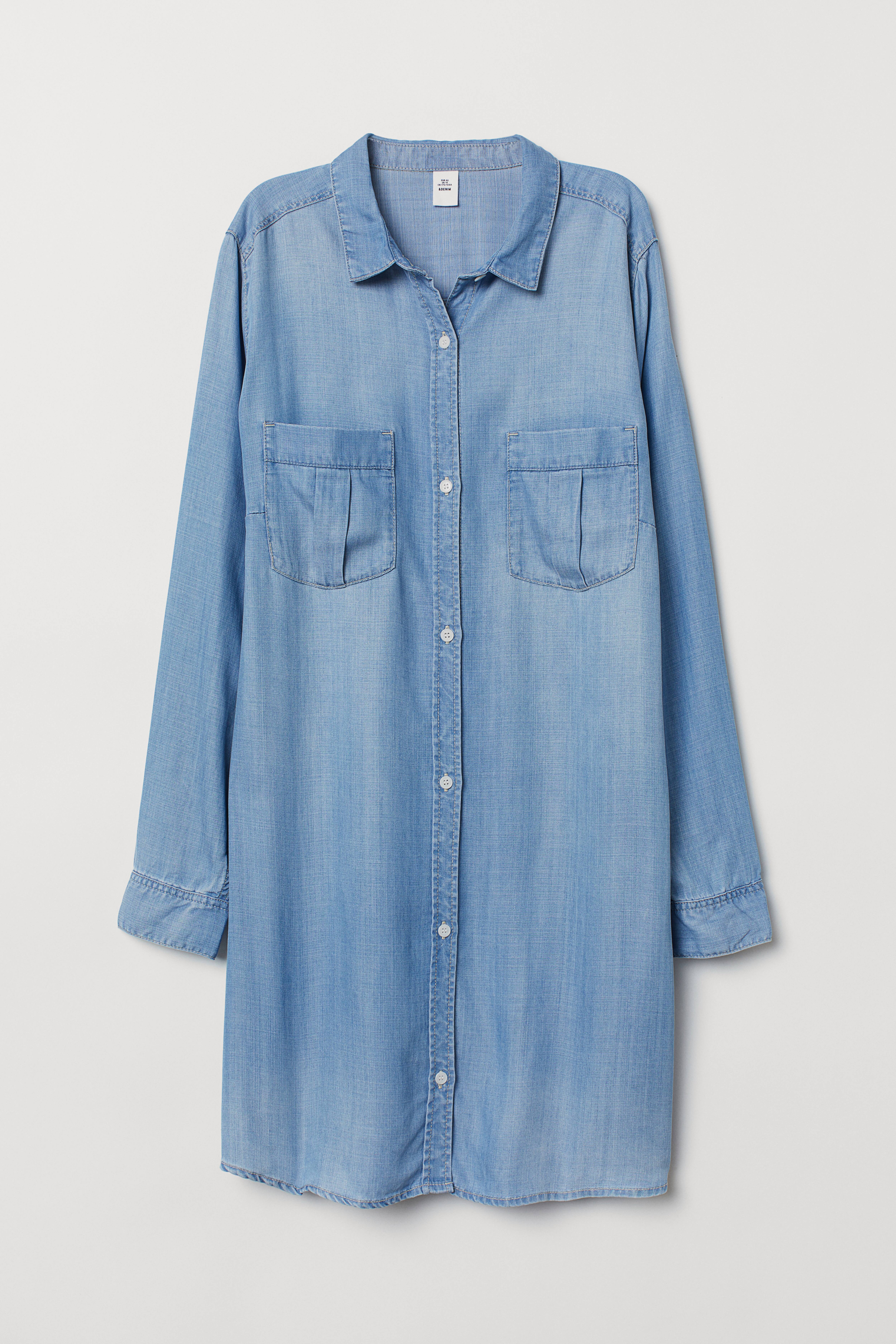 H&M+ Lyocell Shirt Dress - Long sleeve - Short - Light denim blue - Ladies  | H&M US