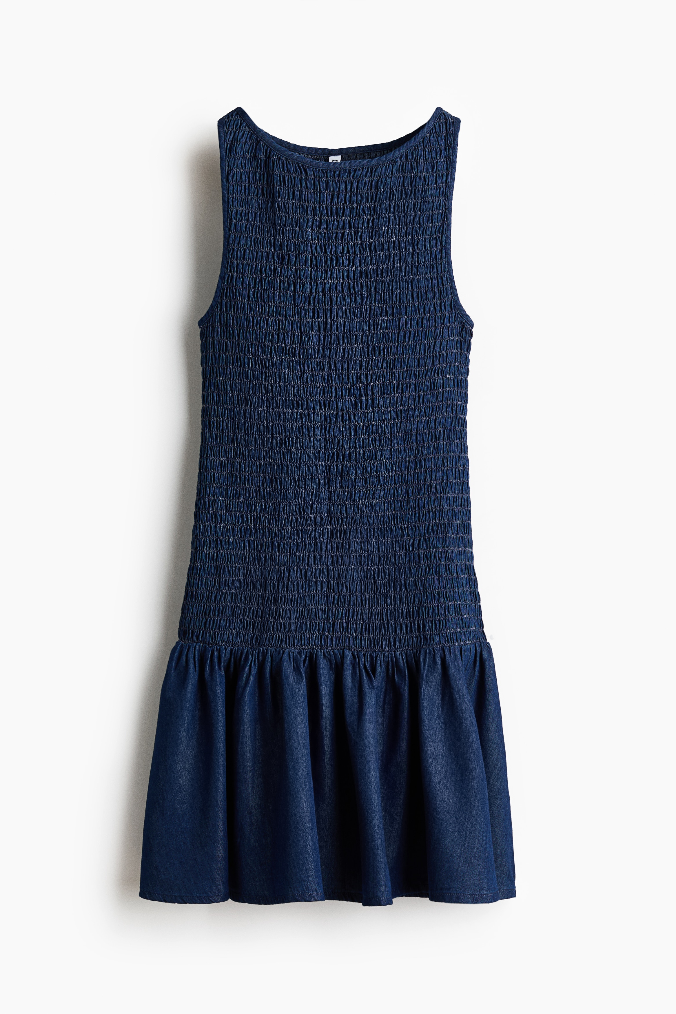 Smocked denim dress - Dark denim blue
