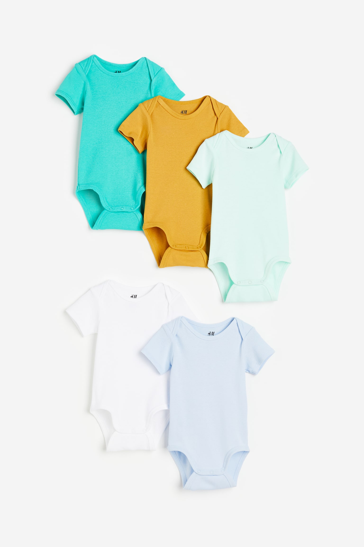 5-pack cotton bodysuits - Light green/Light blue/Dark beige/Light beige/Light pink/Light grey marl/White/Dark grey/Light grey marl