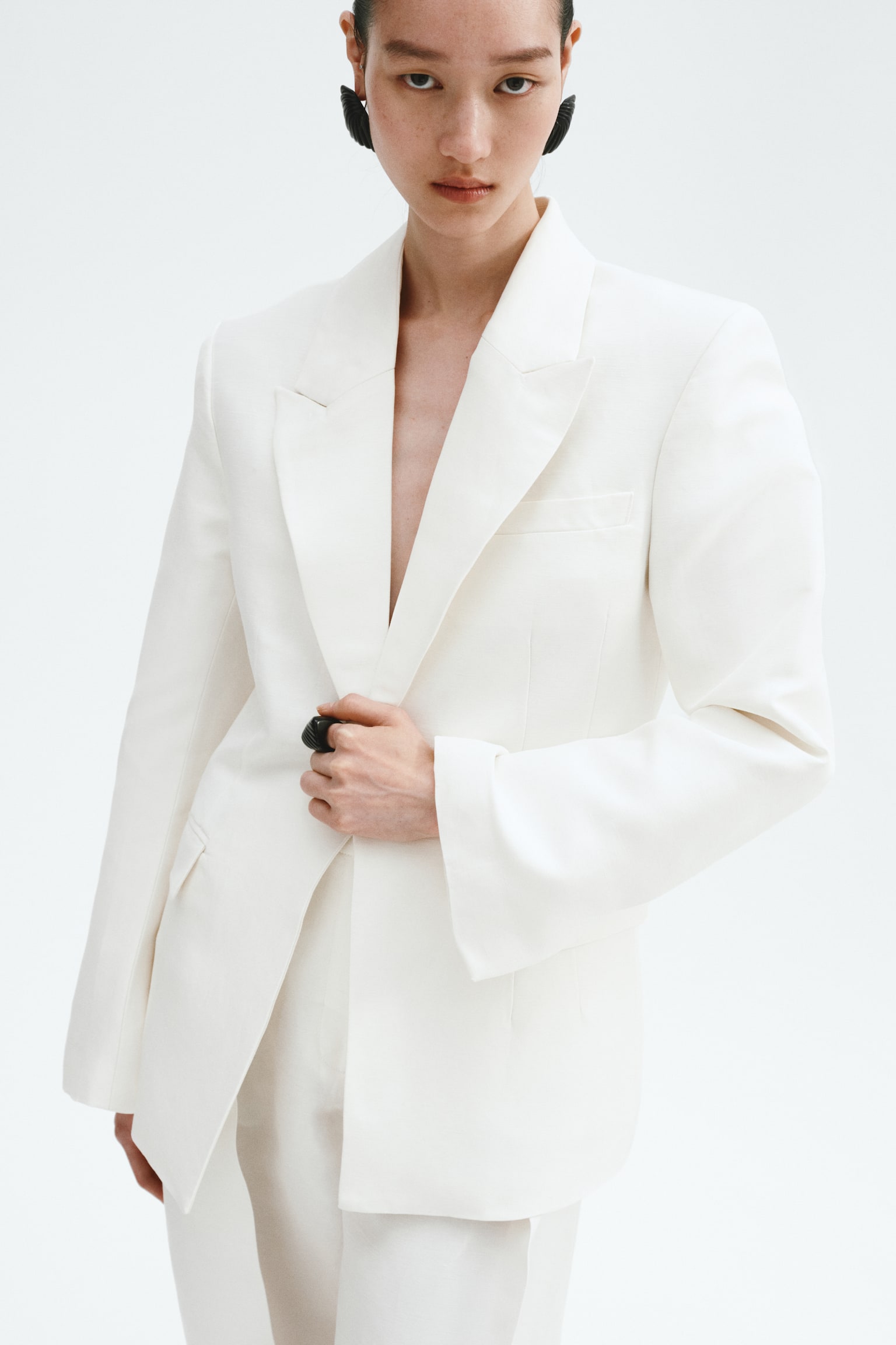 Linen-blend blazer - White - 6