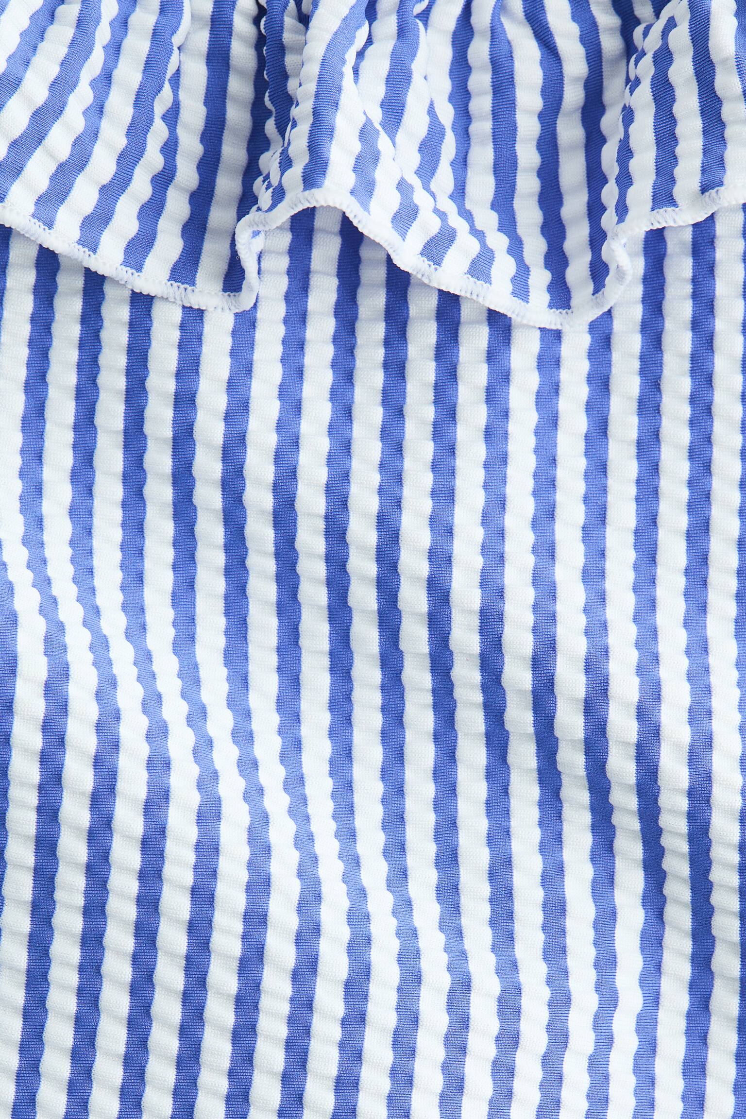 Frill-trimmed swimsuit - Blue/White striped - 2