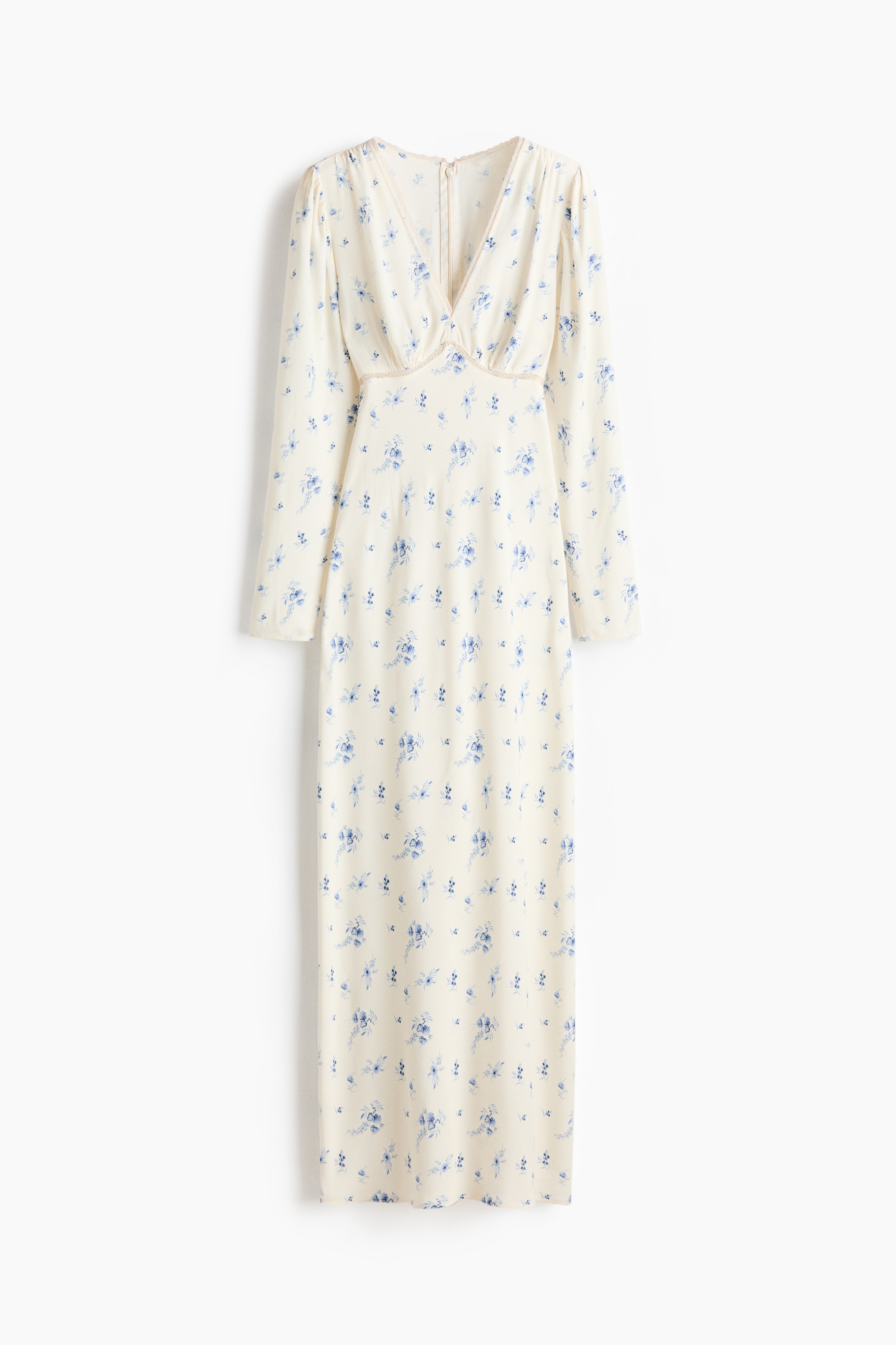 Long-sleeved viscose dress - White/Floral/Light yellow/Floral