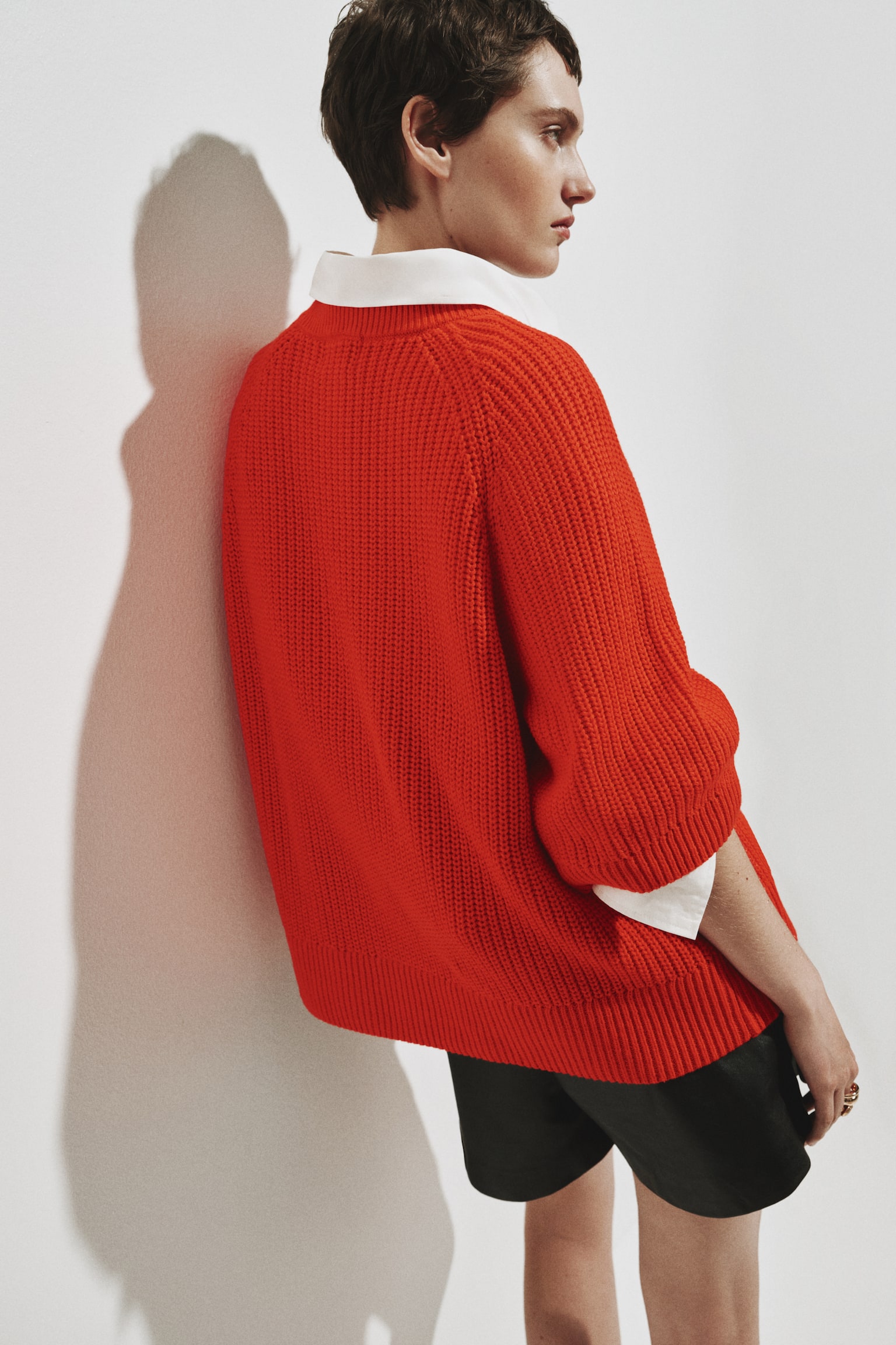 Rib-knit top - Bright red/Navy blue/Beige - 3