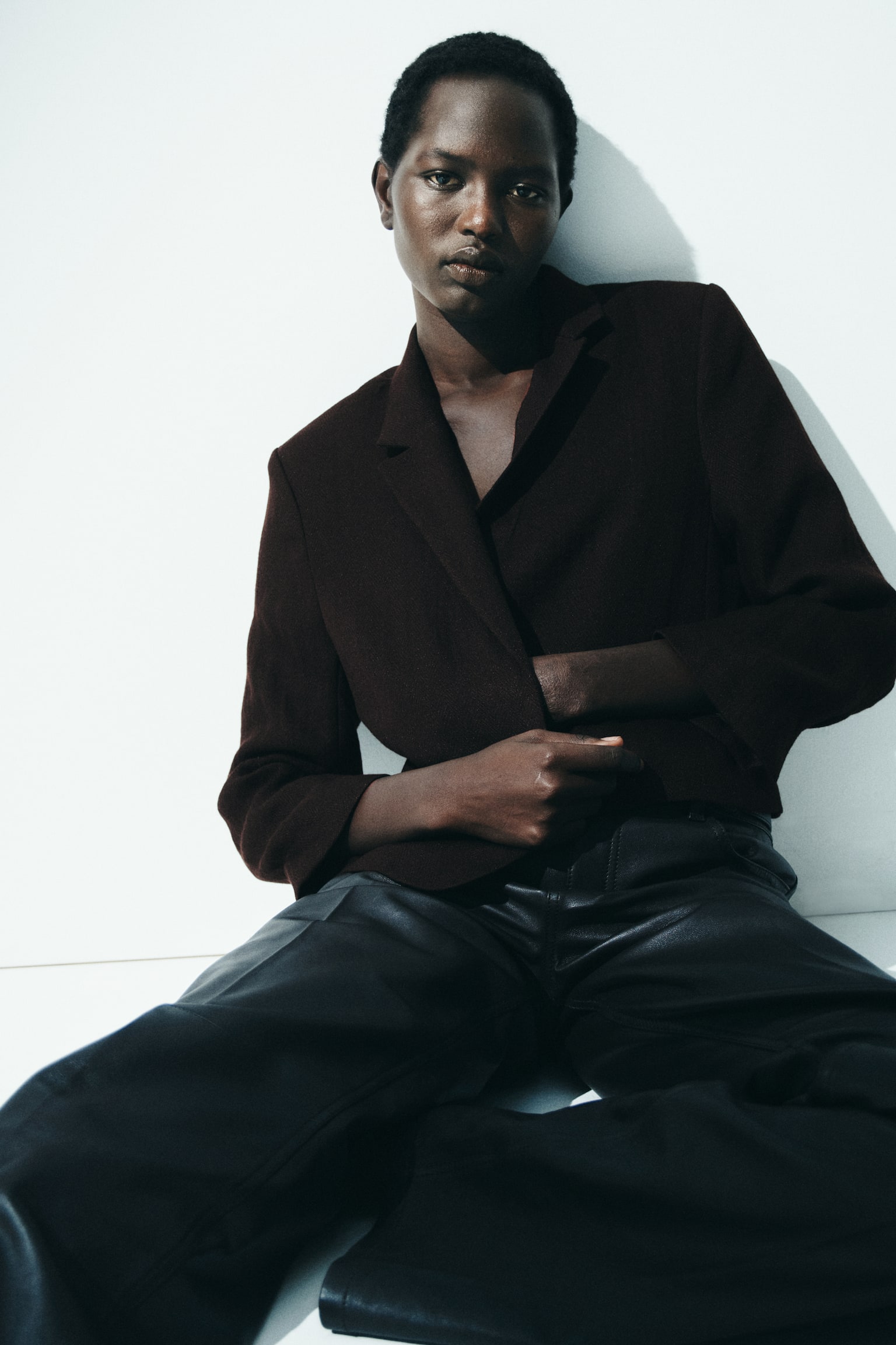 Blazer curto - Castanho escuro/Bege/Creme - 2