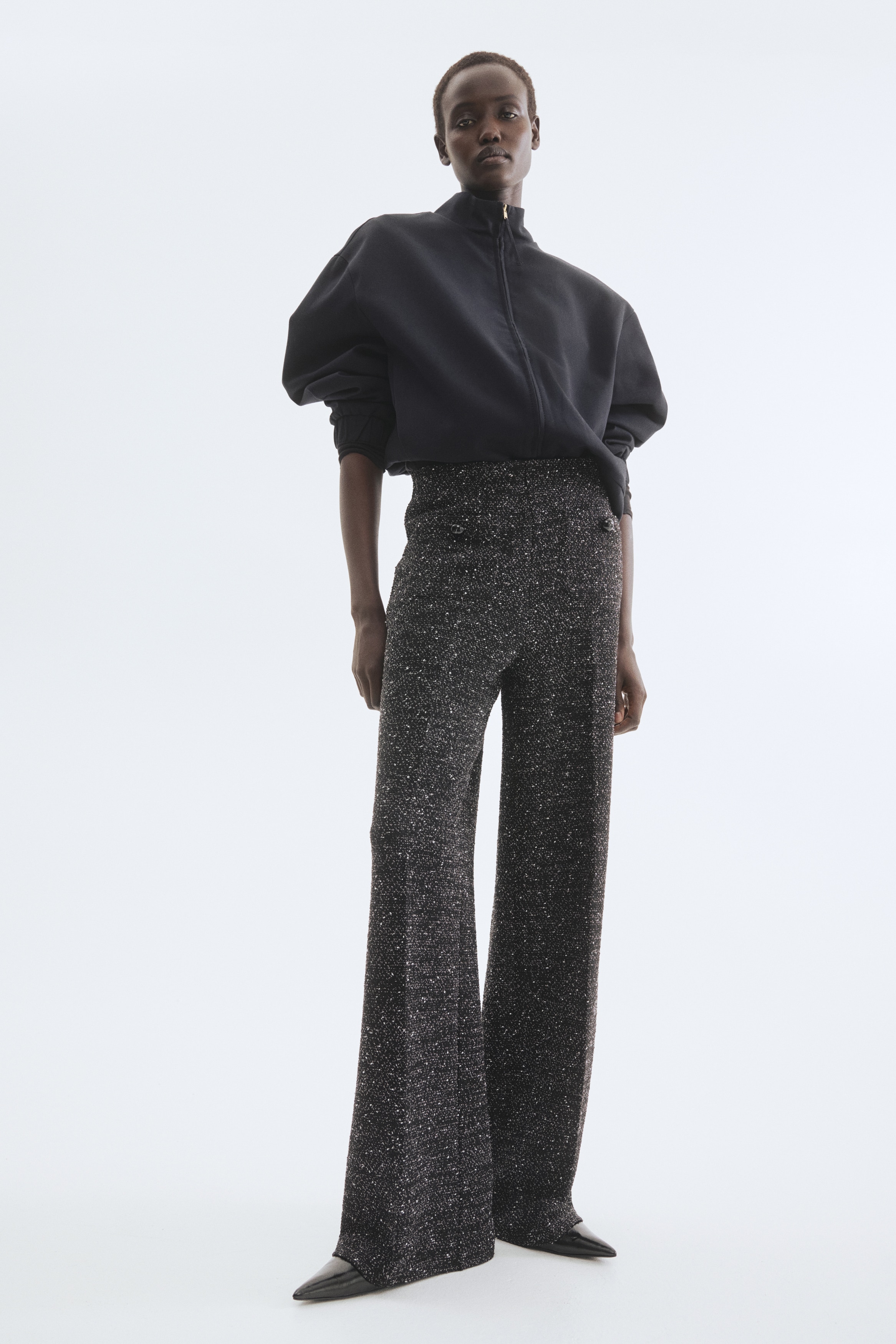 Straight-leg trousers - Black marl/Dark brown/Black