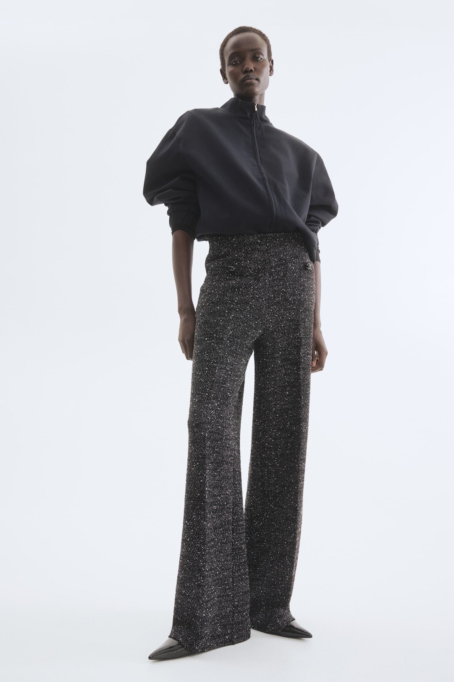 Pantalón con piernas rectas - Negro jaspeado/Negro/Café oscuro - 1