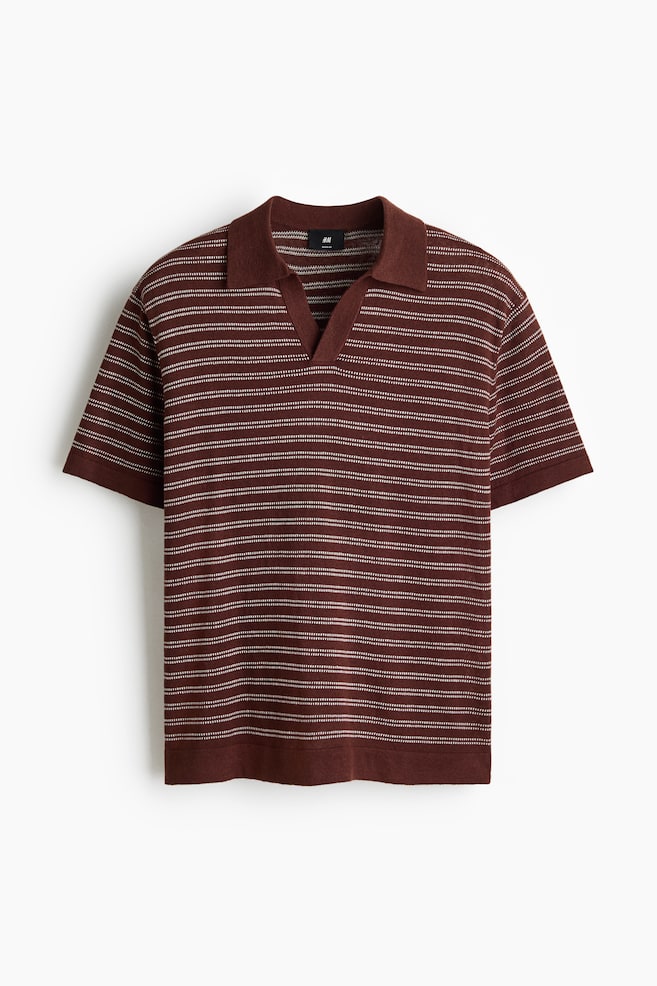 Regular-Fit Linen-Blend Polo Shirt - Brown/striped/Beige/striped/Dark khaki green/striped/Black/striped - 1