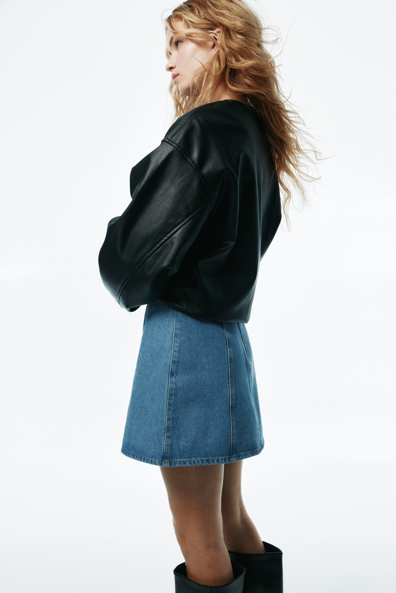 A-line mini skirt - Denim blue/Dark denim blue/Black - 4