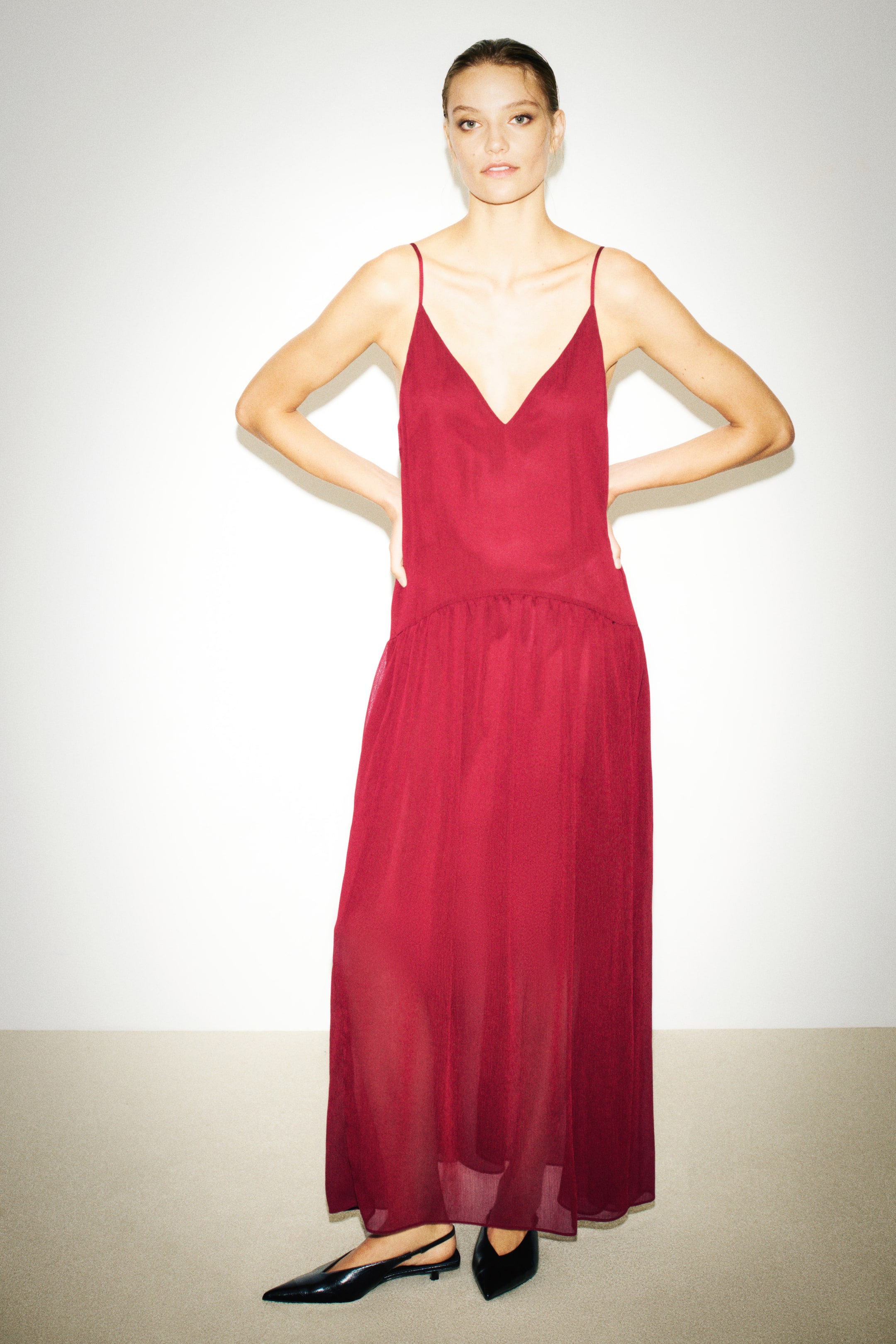 Cape-Detail Chiffon Dress