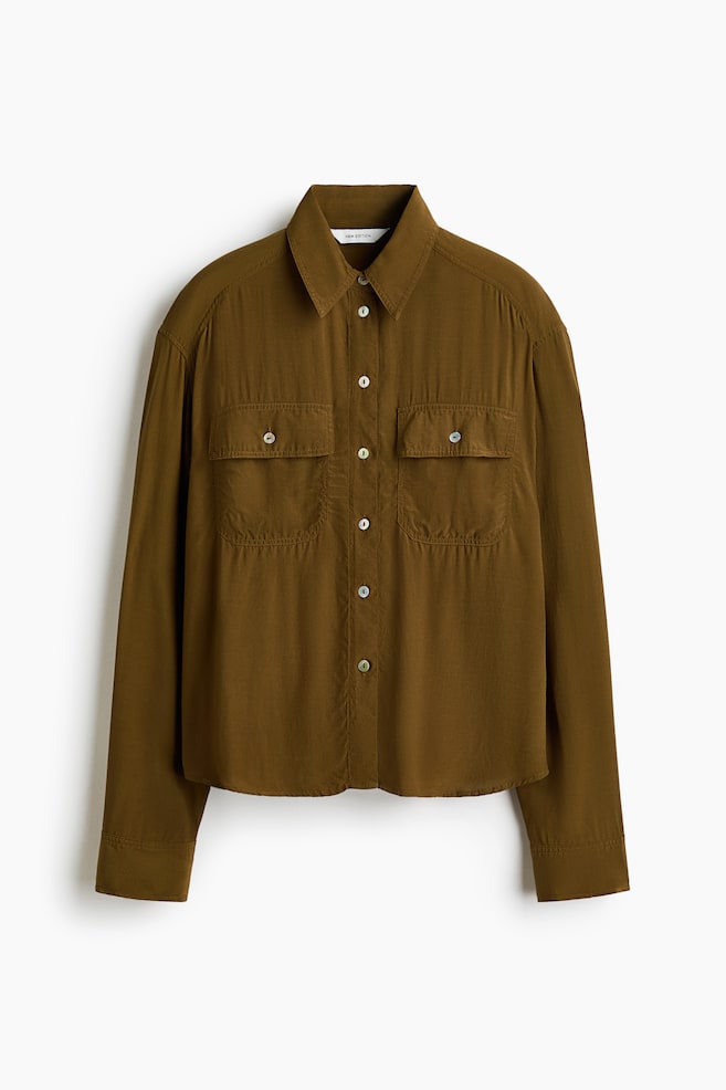 Wiskozowa koszula - Ciemna zieleń khaki - 1