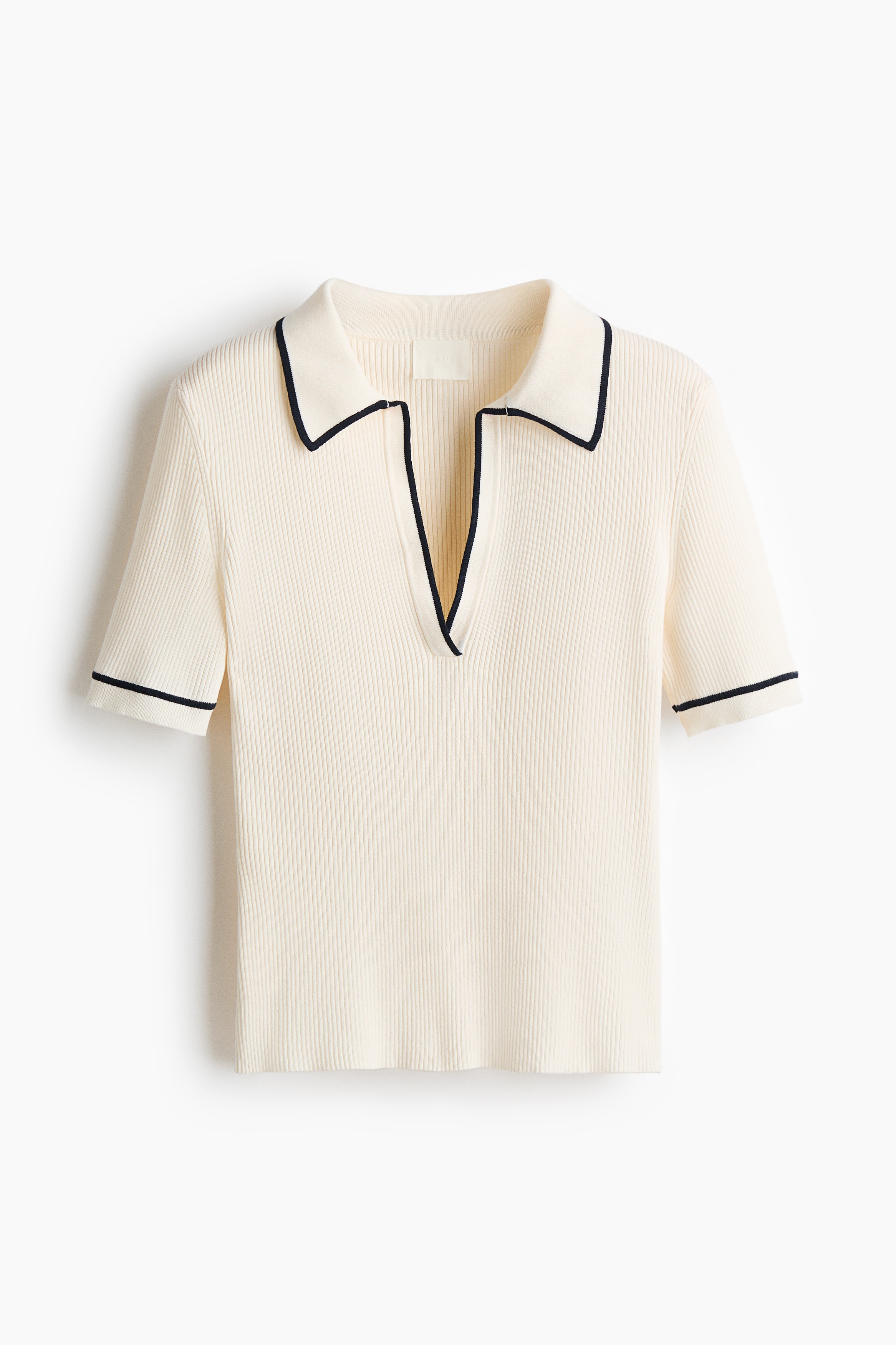 Rib-knit polo shirt - Cream/Dark beige