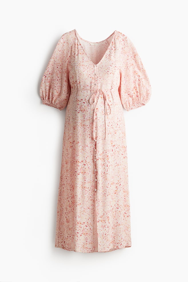 MAMA Crêpe-Kleid mit Bindegürtel - Hellrosa/Klein geblümt - 1