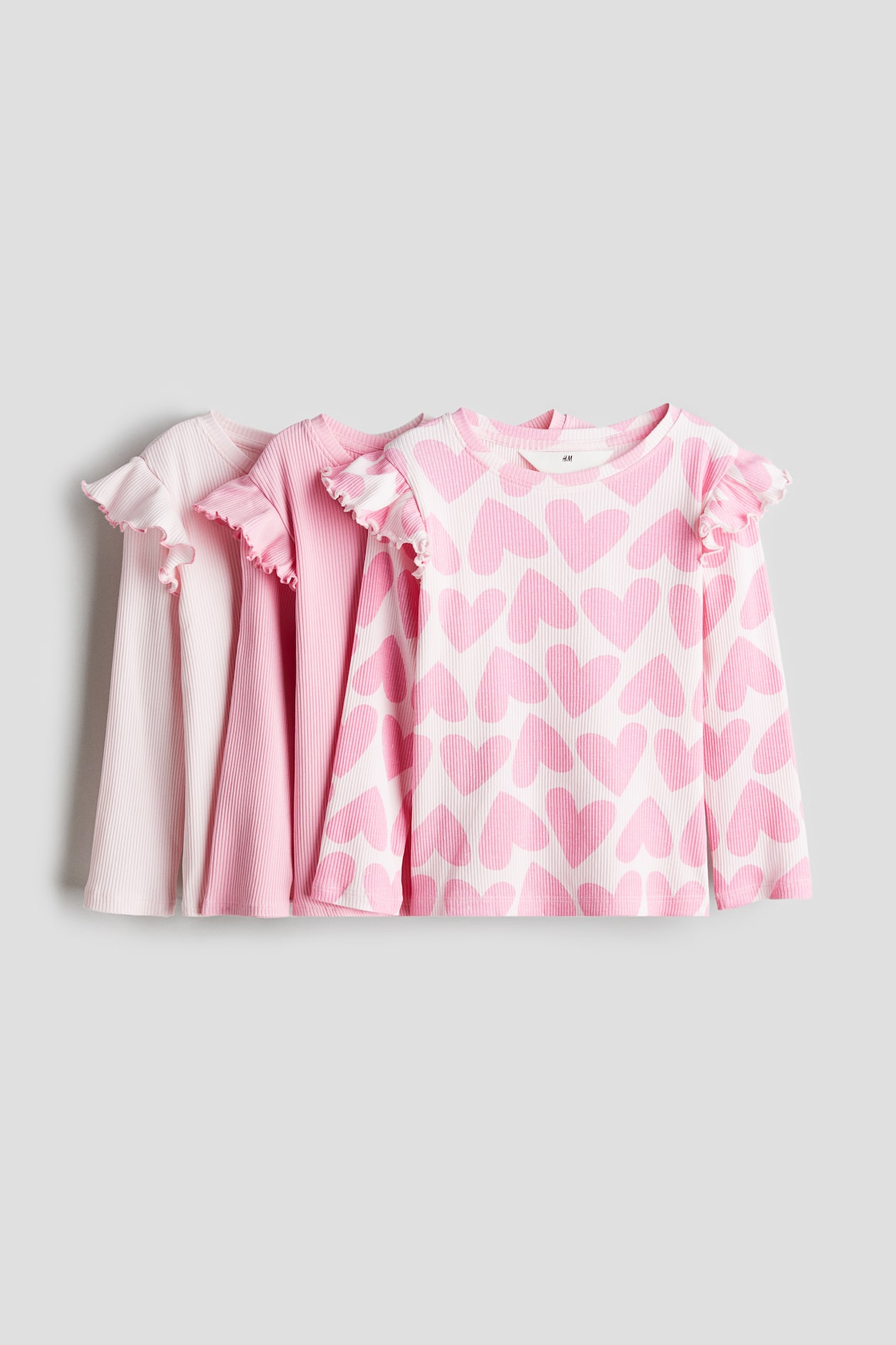 3 pack Frill trimmed Jersey Tops Pink Hearts Kids H M GB 3-pack-frill-trimmed-jersey-tops-pink-hearts-kids-h-m-gb