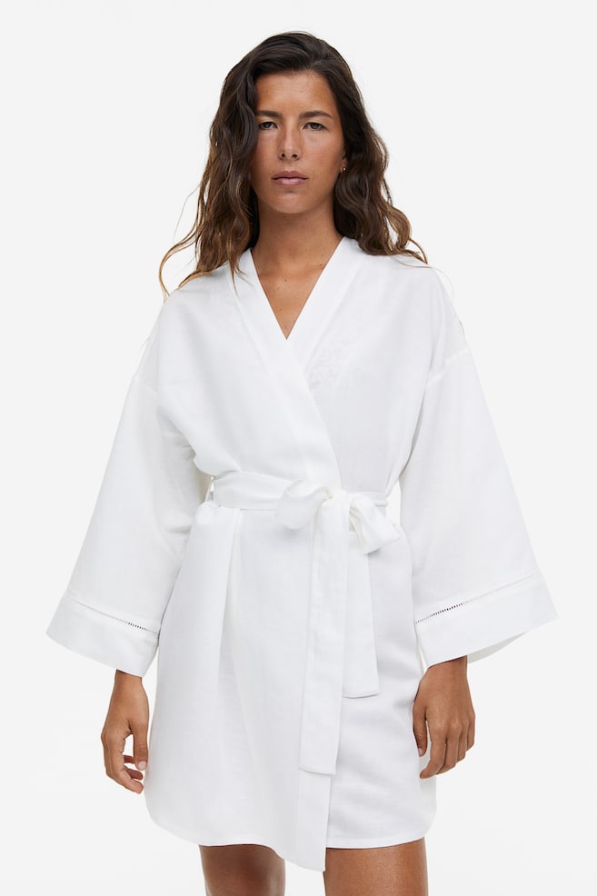 Linen-blend dressing gown - White - 1
