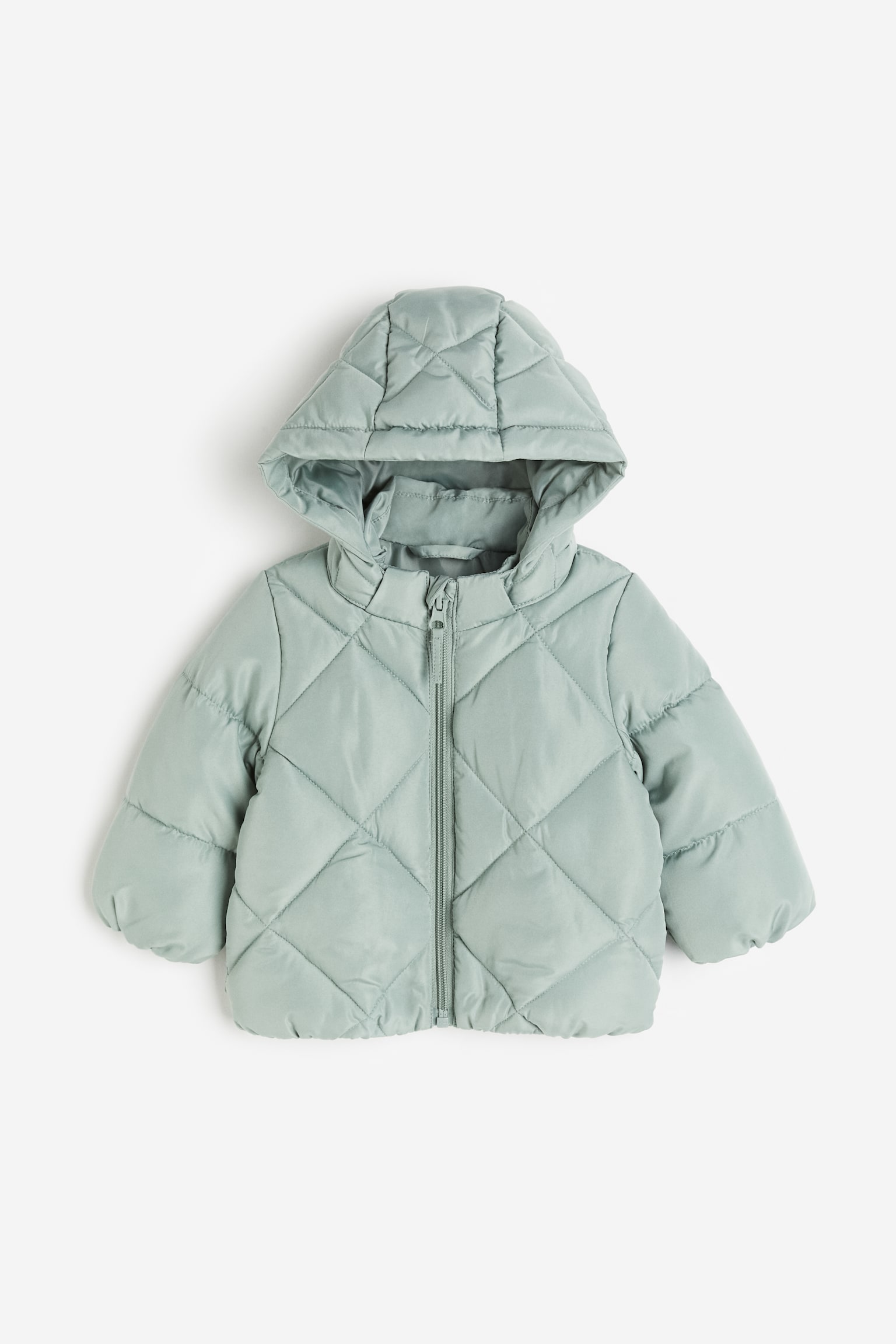 Hooded Puffer Jacket - Dusty green - 1