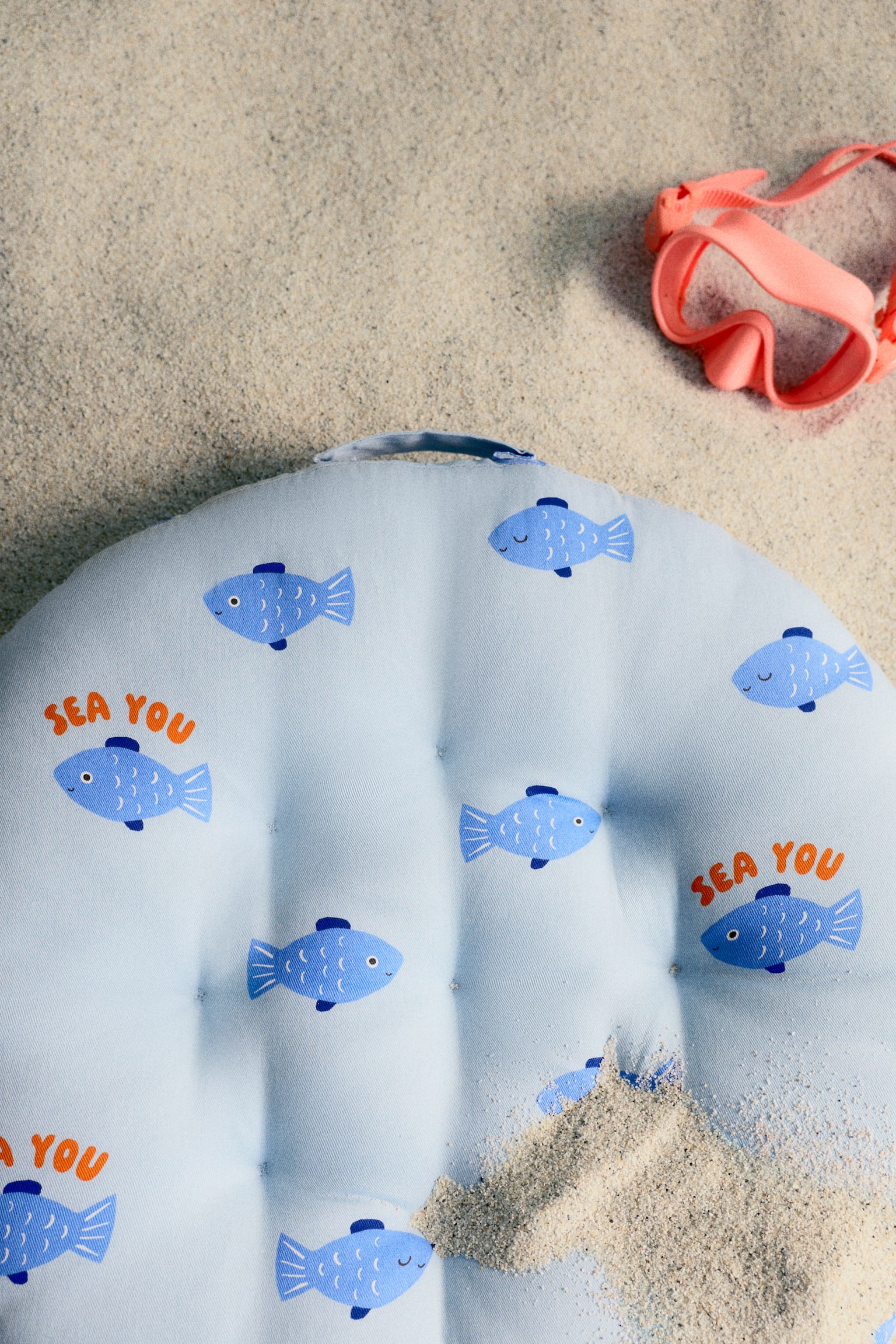Printed floor cushion-Light blue/Fish - 2