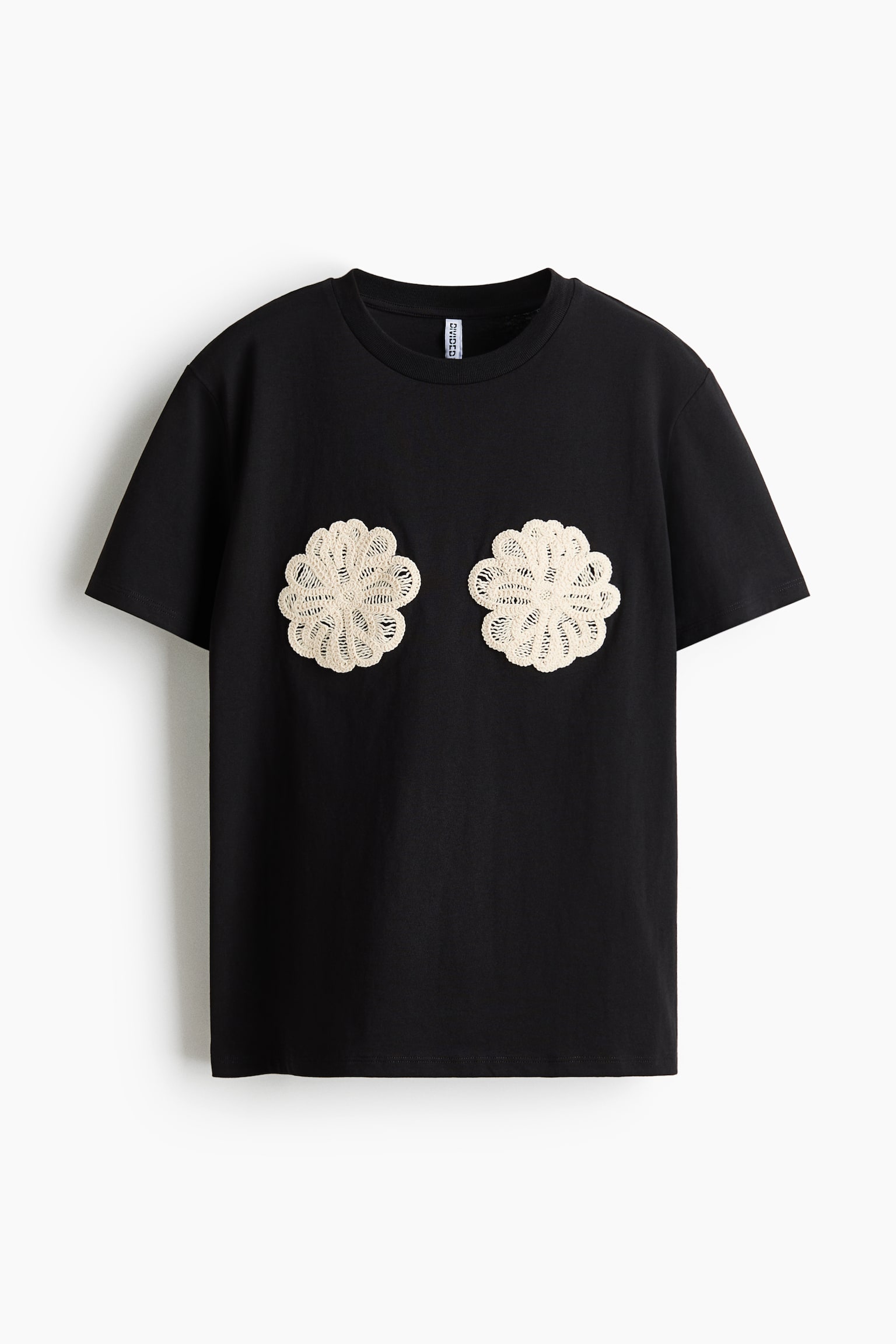 Appliquéd T-shirt - Black/Flowers/Cream/Cream/Olives/White/L'été - 1