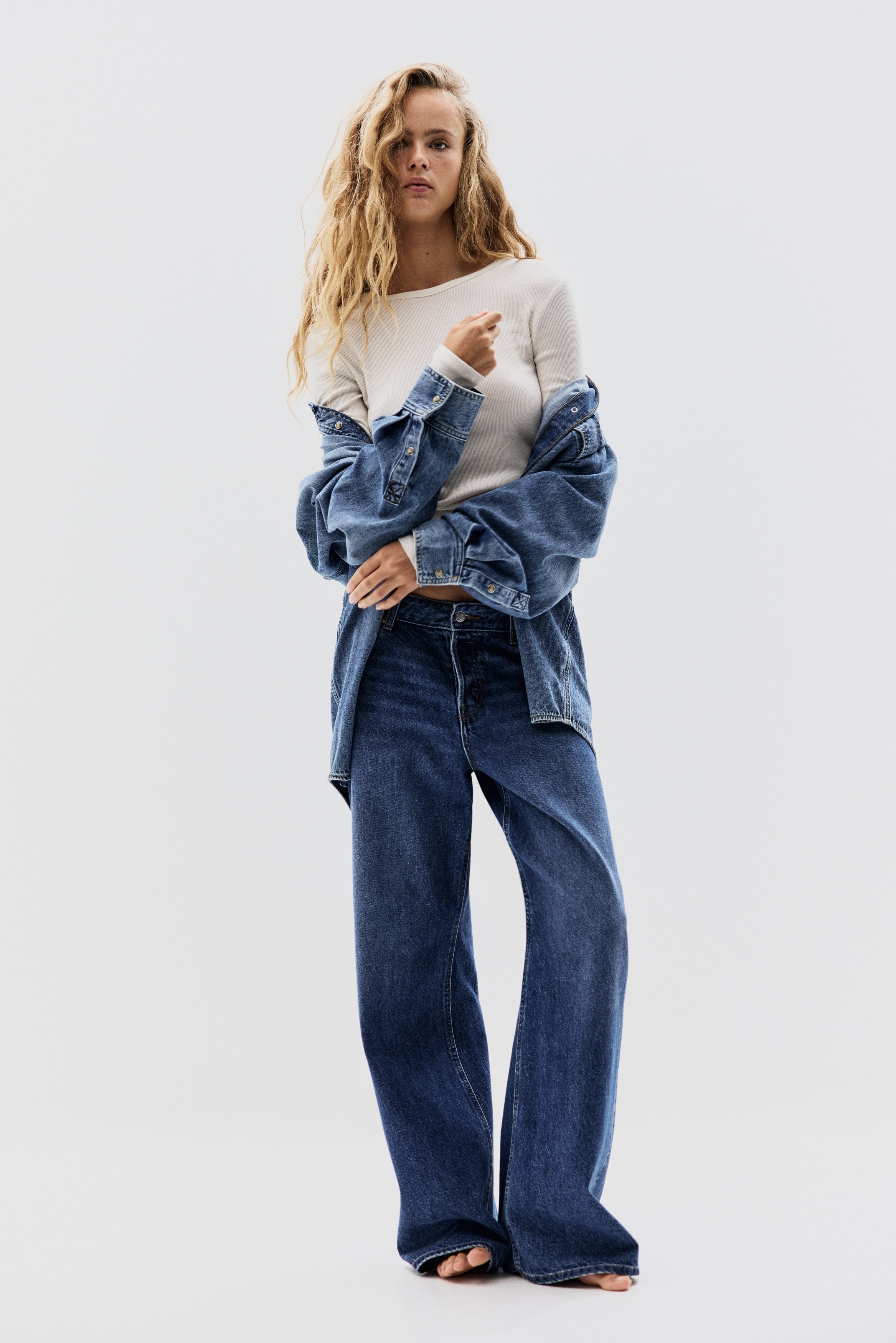 H & M - コットンリブトップス - ホワイト