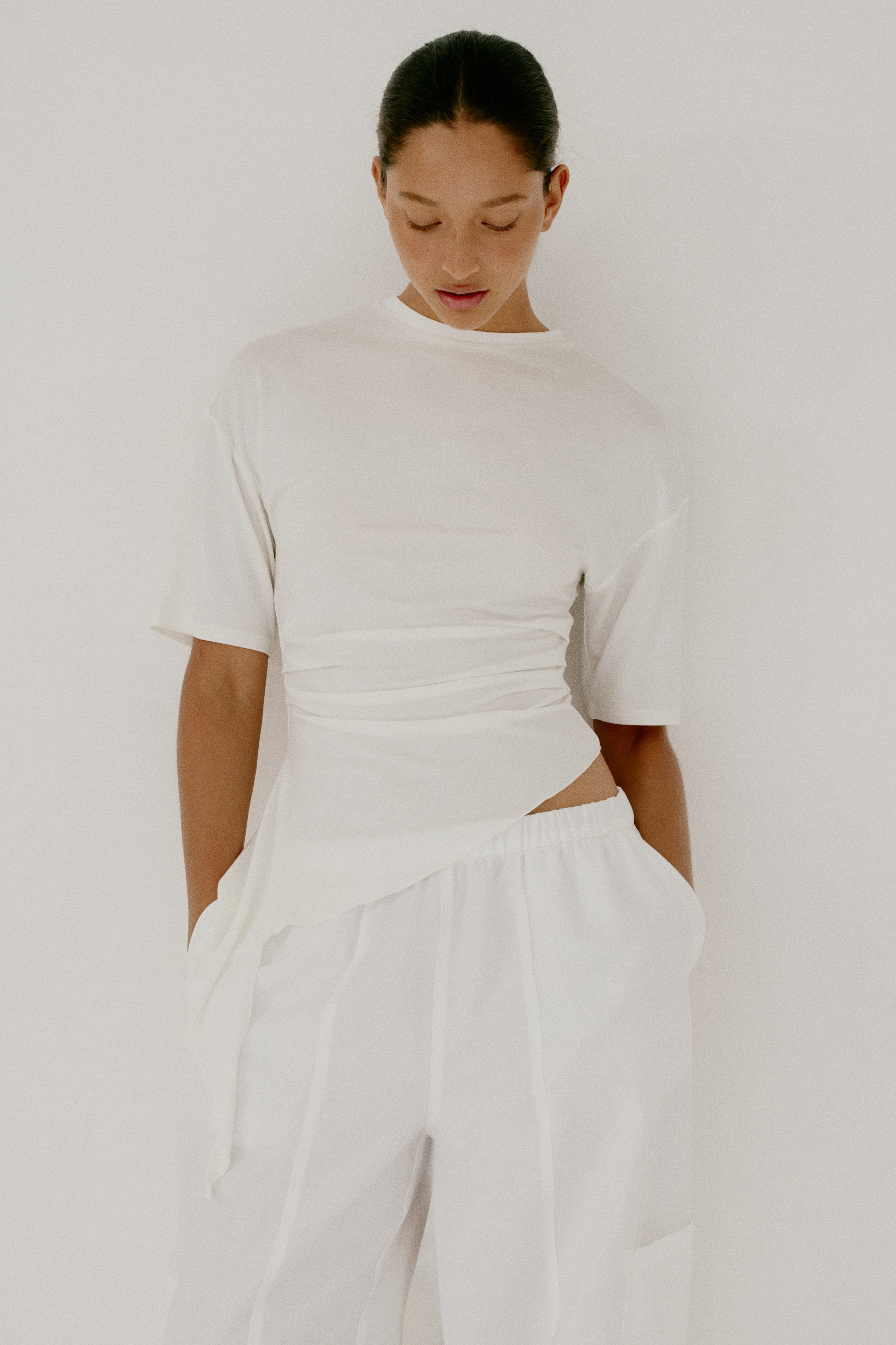 Draped-Panel Modal Top - White