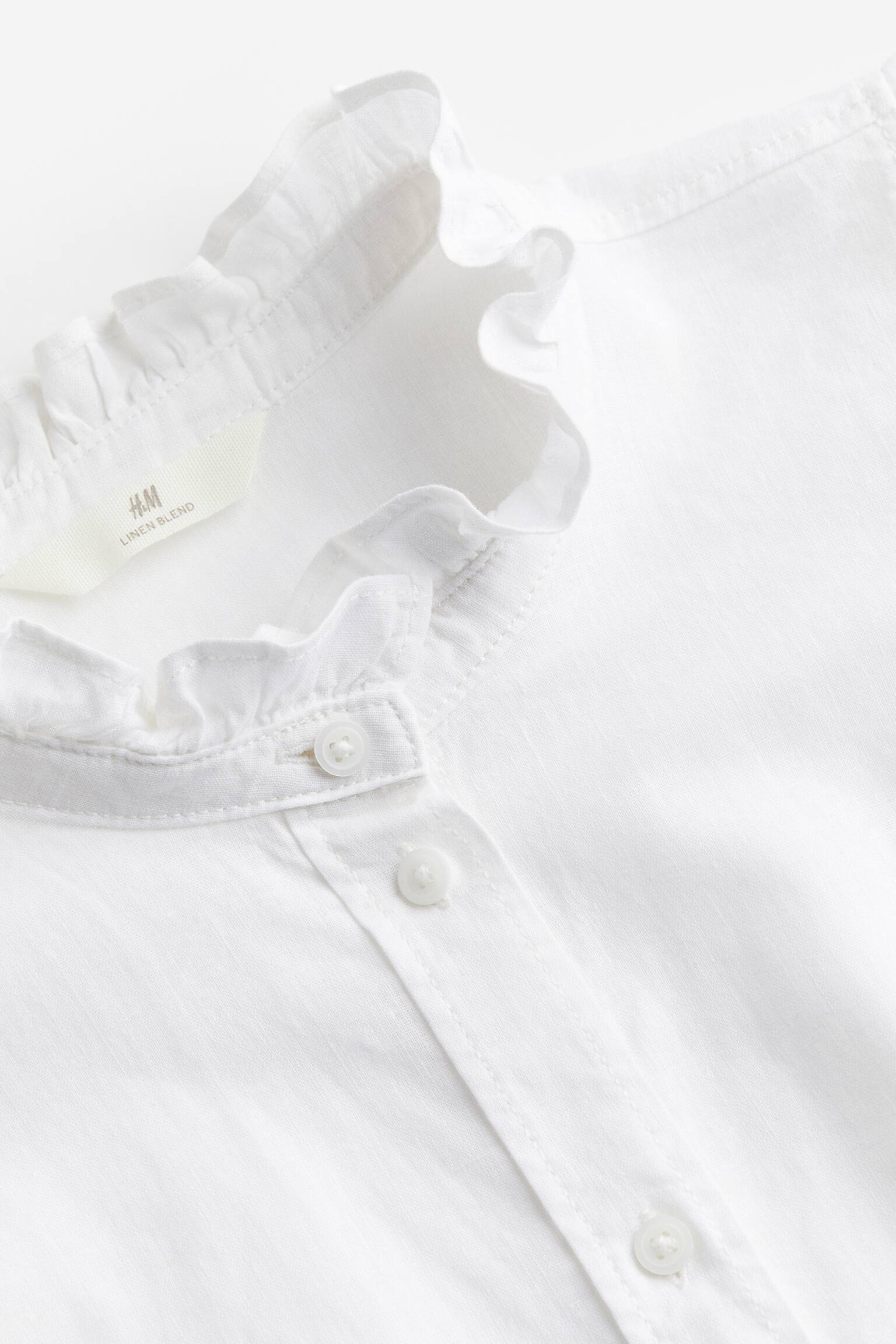 Áo kiểu viền diềm nhún bằng linen pha - Màu trắng - 2