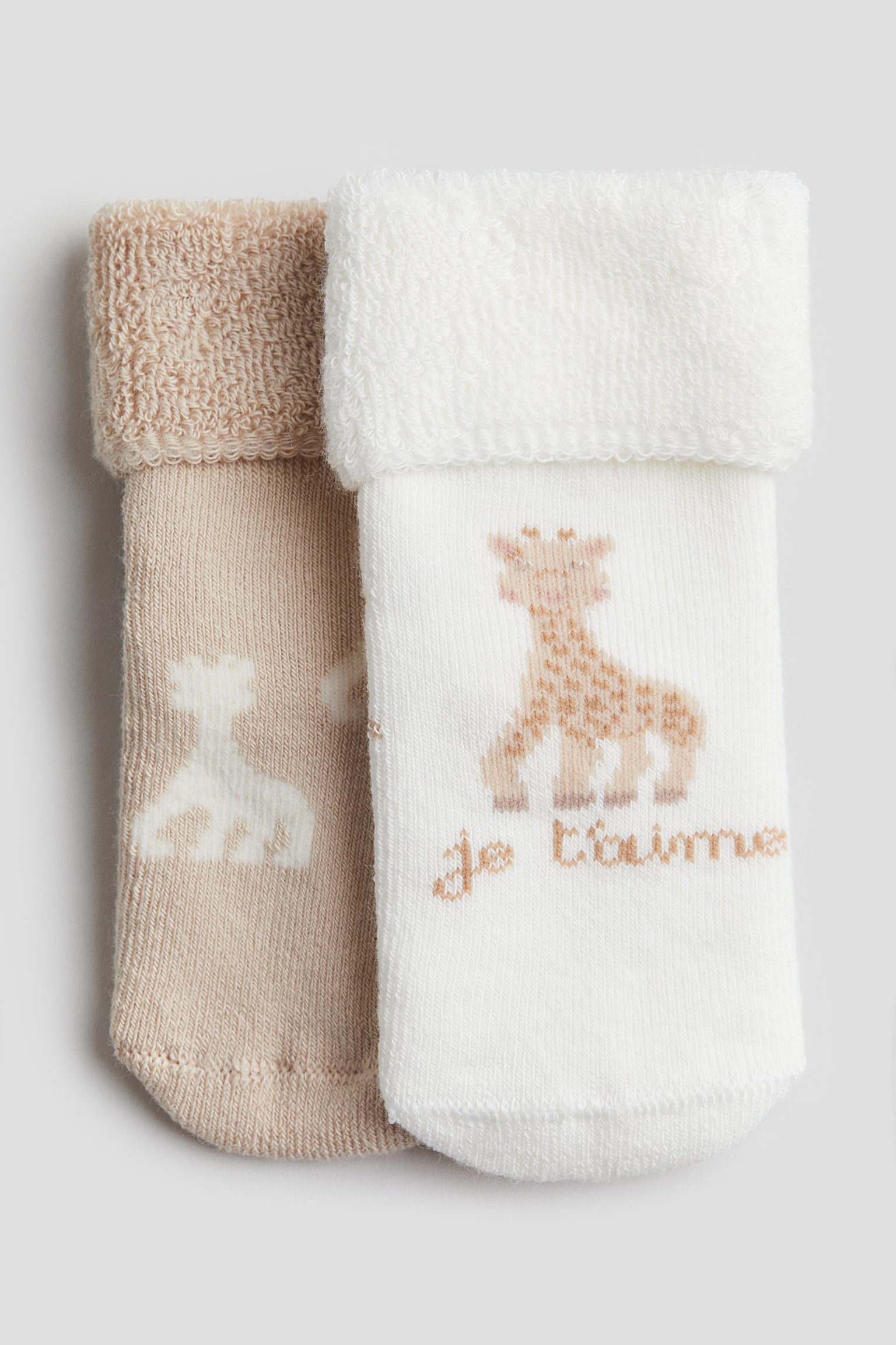 2-pack Terry Socks - Beige/Sophie la girafe - 1