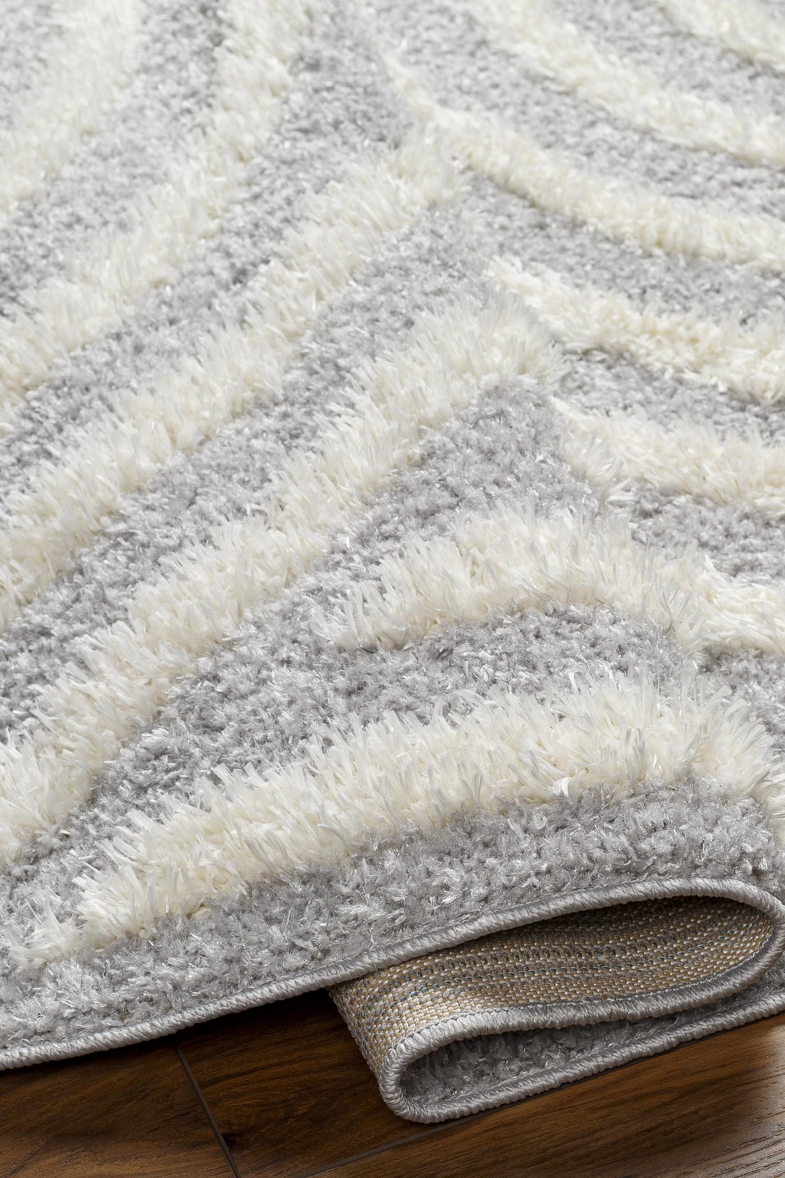 Marava Modern Shaggy Area Rug - Grey, White - 4