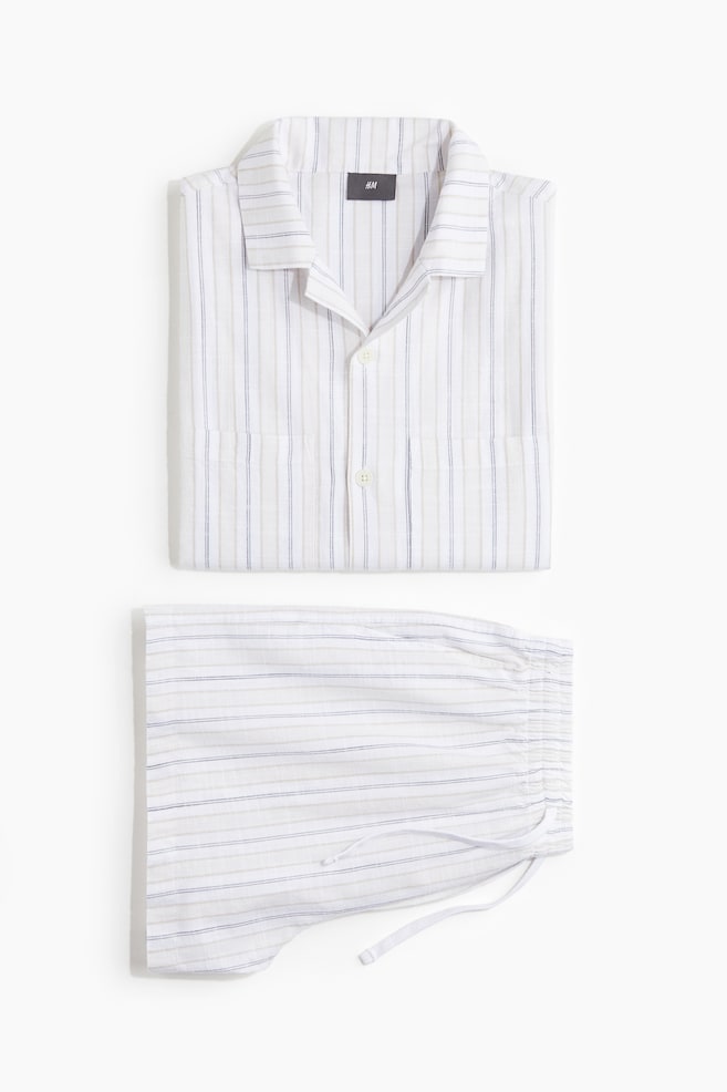 Cotton pyjama shirt and shorts - White - 1