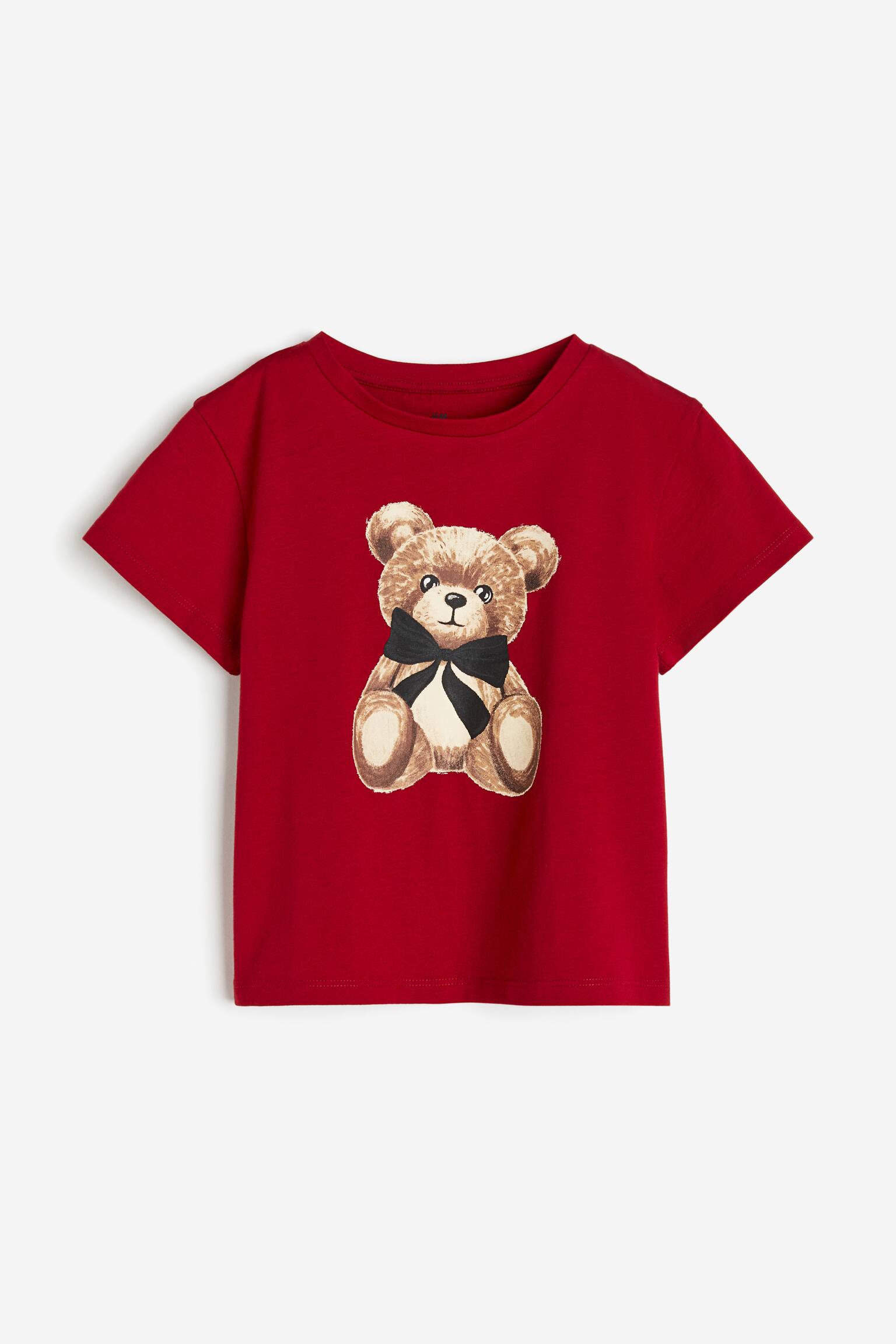 Print Jersey Tee - Dark red/Teddy bear - 1