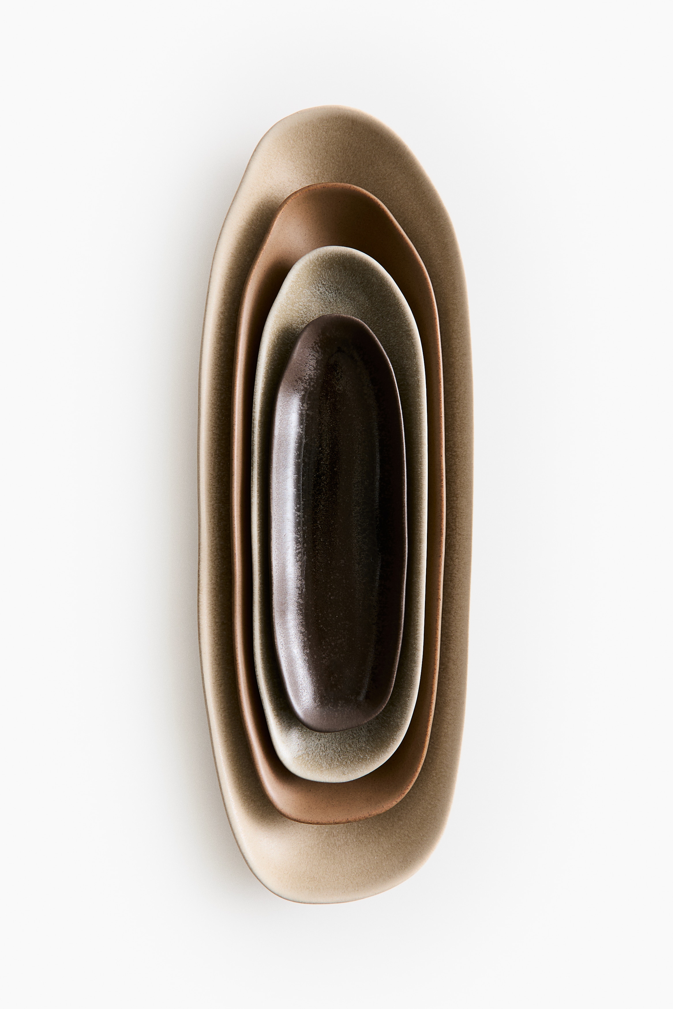 Lot de 4 assiette de service en grès cérame - Dark brown/Beige