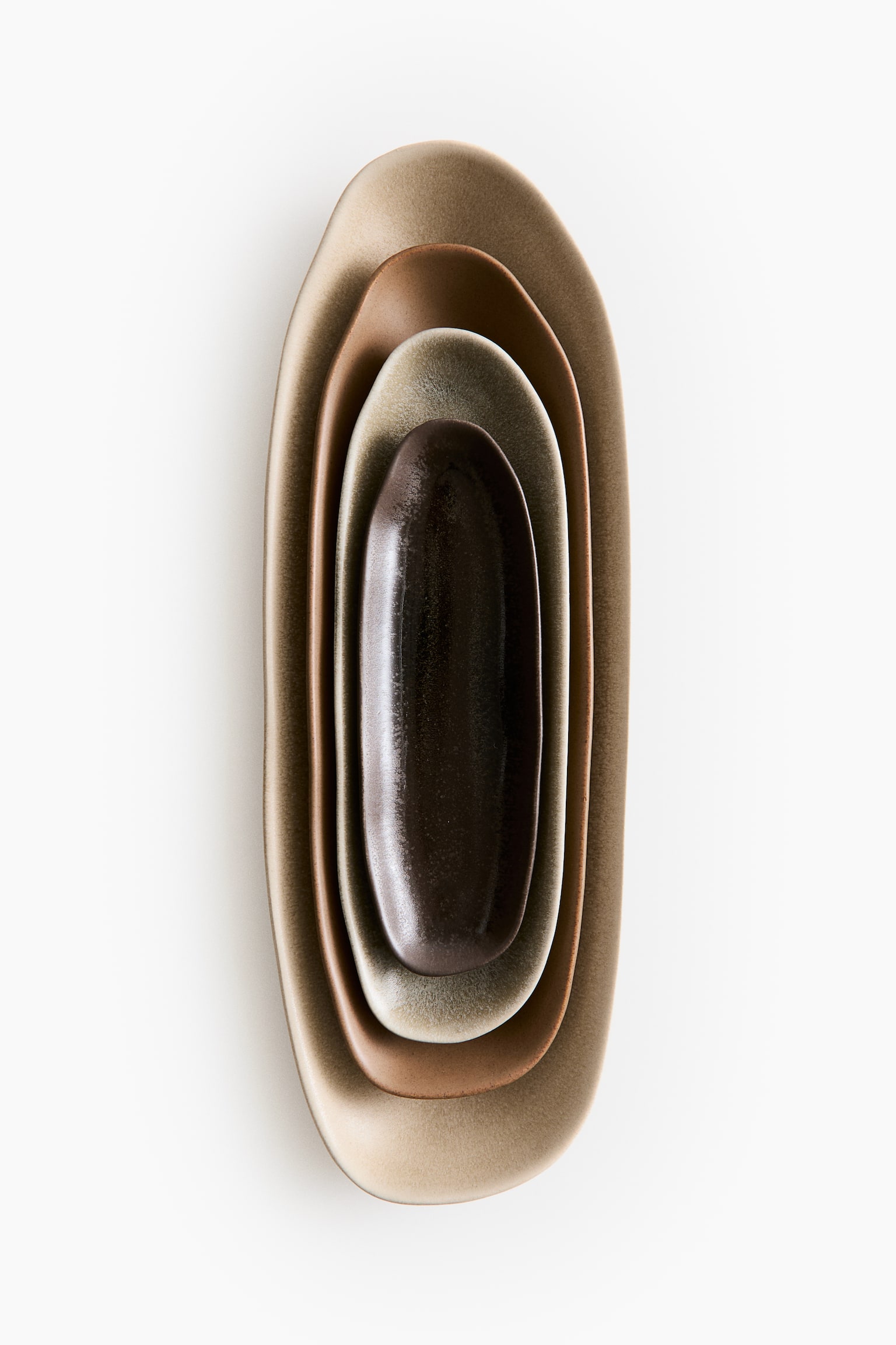 Lot de 4 assiette de service en grès cérame - Marron foncé/beige - 1