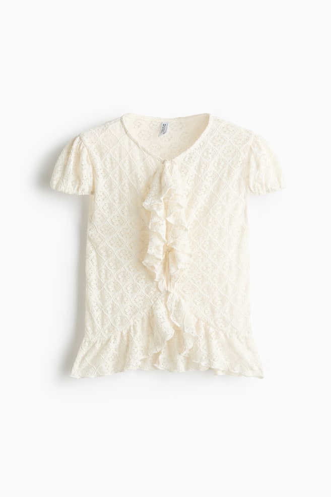 Spitzenshirt mit Volantsaum - Cremefarben/Schwarz - 1