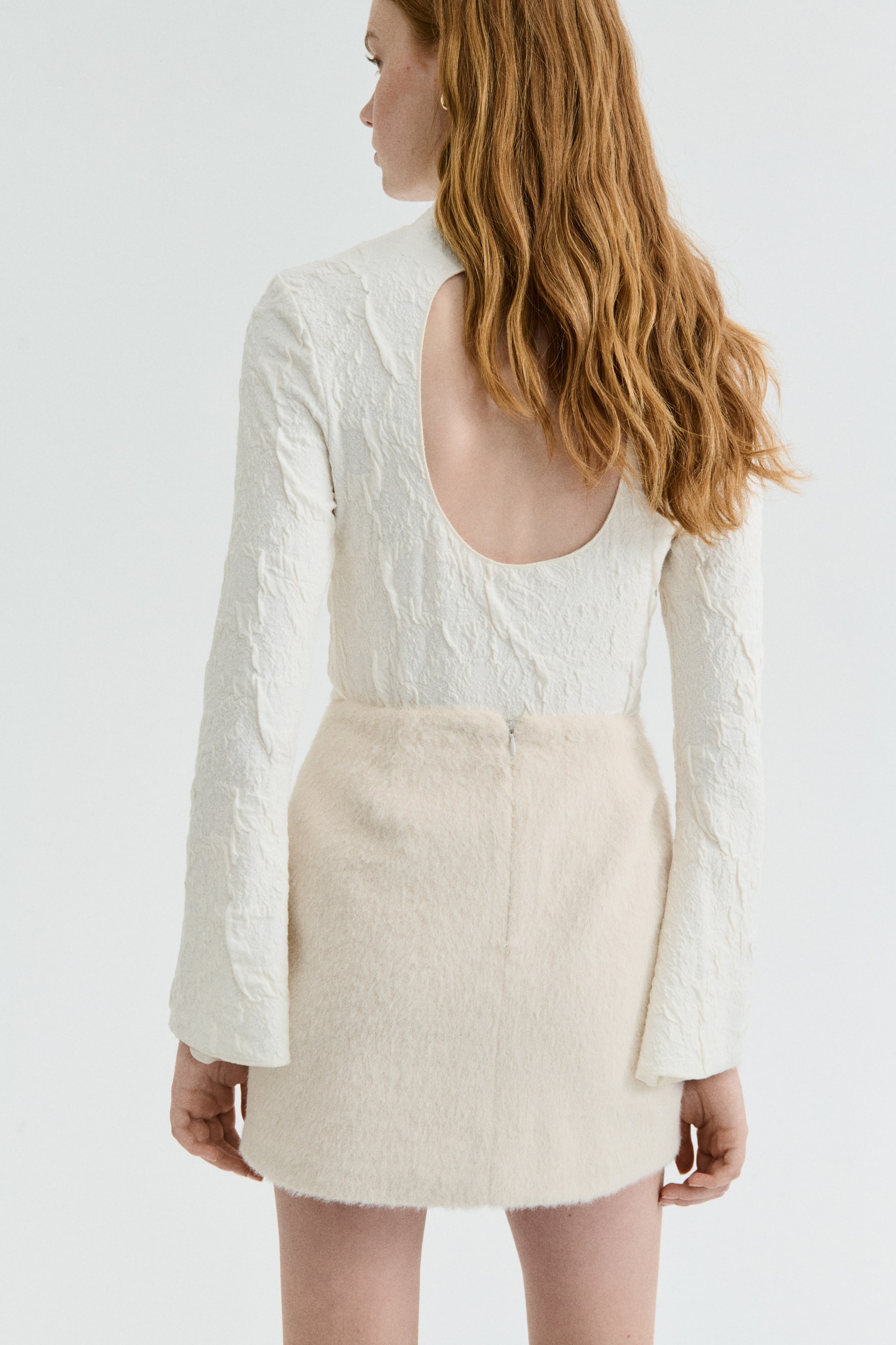 View larger image: Cut-out jacquard jersey top - White - Ladies | H&M US 4