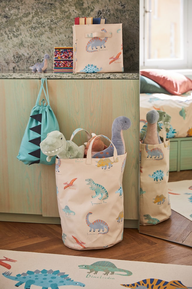 Printed storage basket - Light beige/Dinosaurs/White/Rainbows/Light beige/Spotted/Light turquoise/Floral - 2