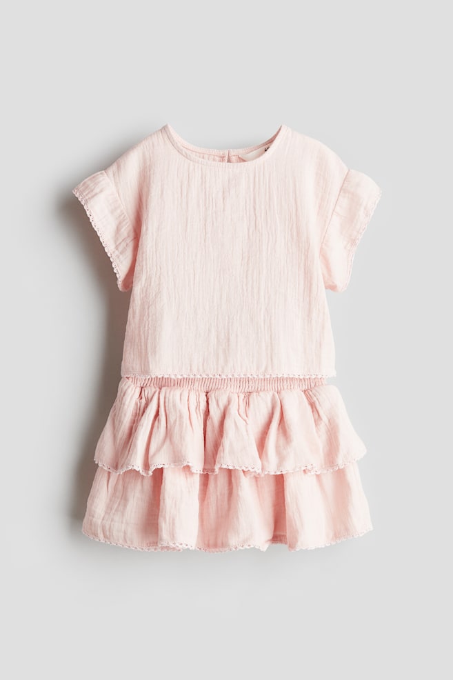 Ensemble 2 pièces en mousseline de coton - Rose clair/Blanc - 1