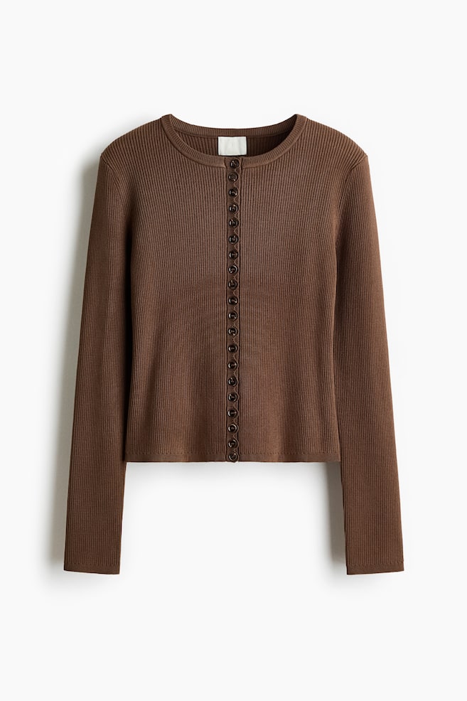 Rib Cardigan - Brown/Black/Dark grey marle/Cream - 1