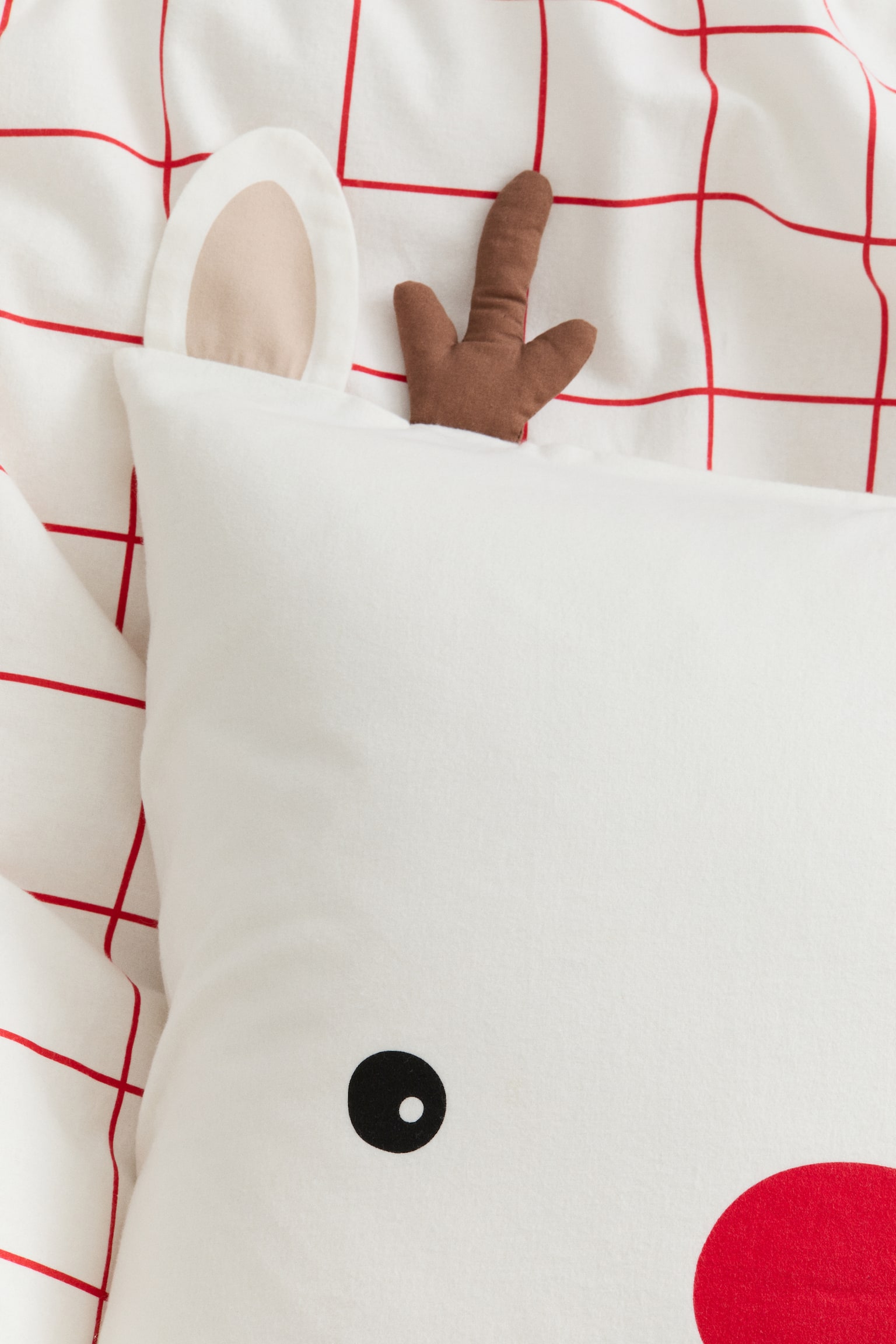 Appliquéd flannel duvet cover set - White/Reindeer - 4