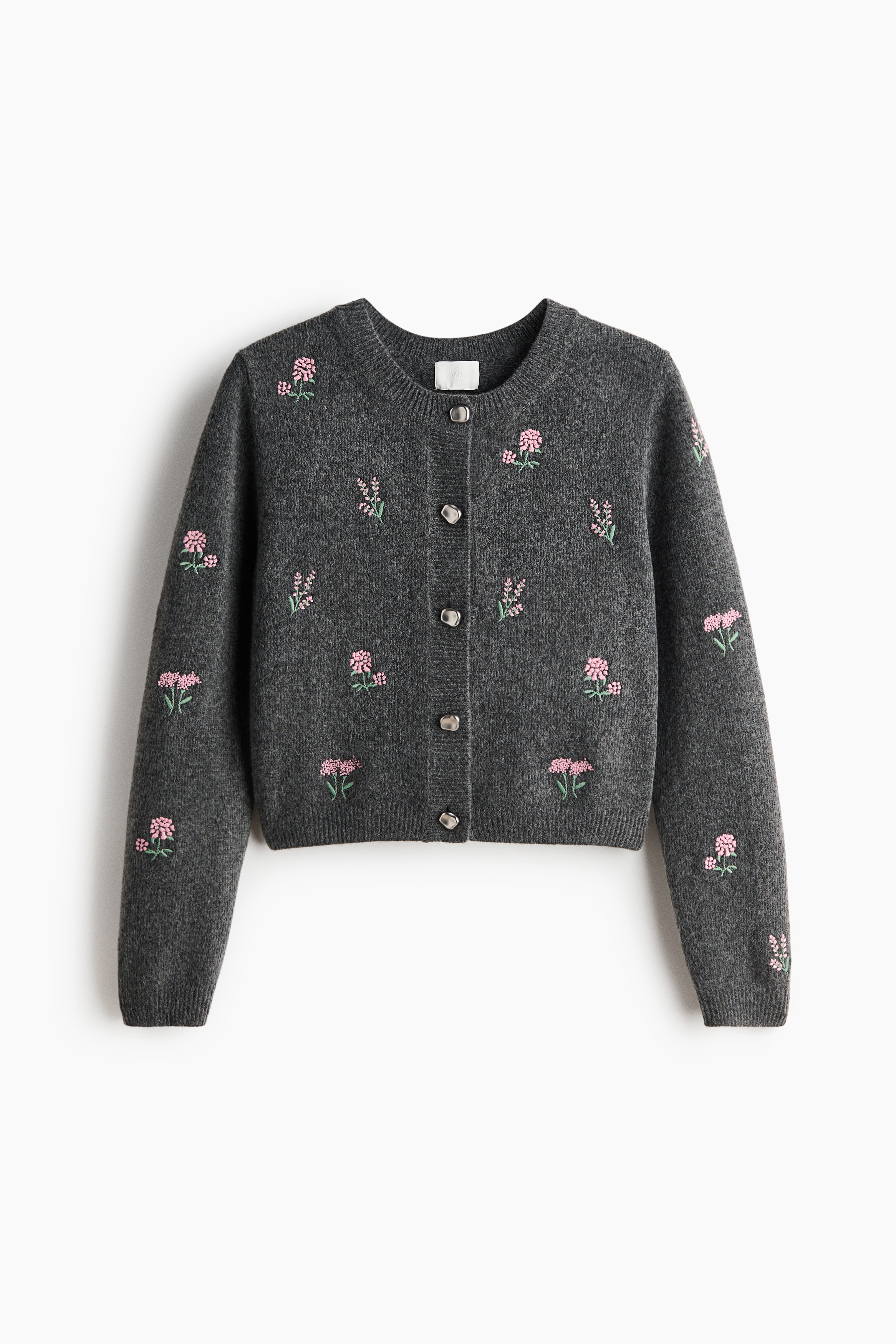 엠브로이더리 가디건 - Dark grey marl/Flowers/화이트/플라워/크림