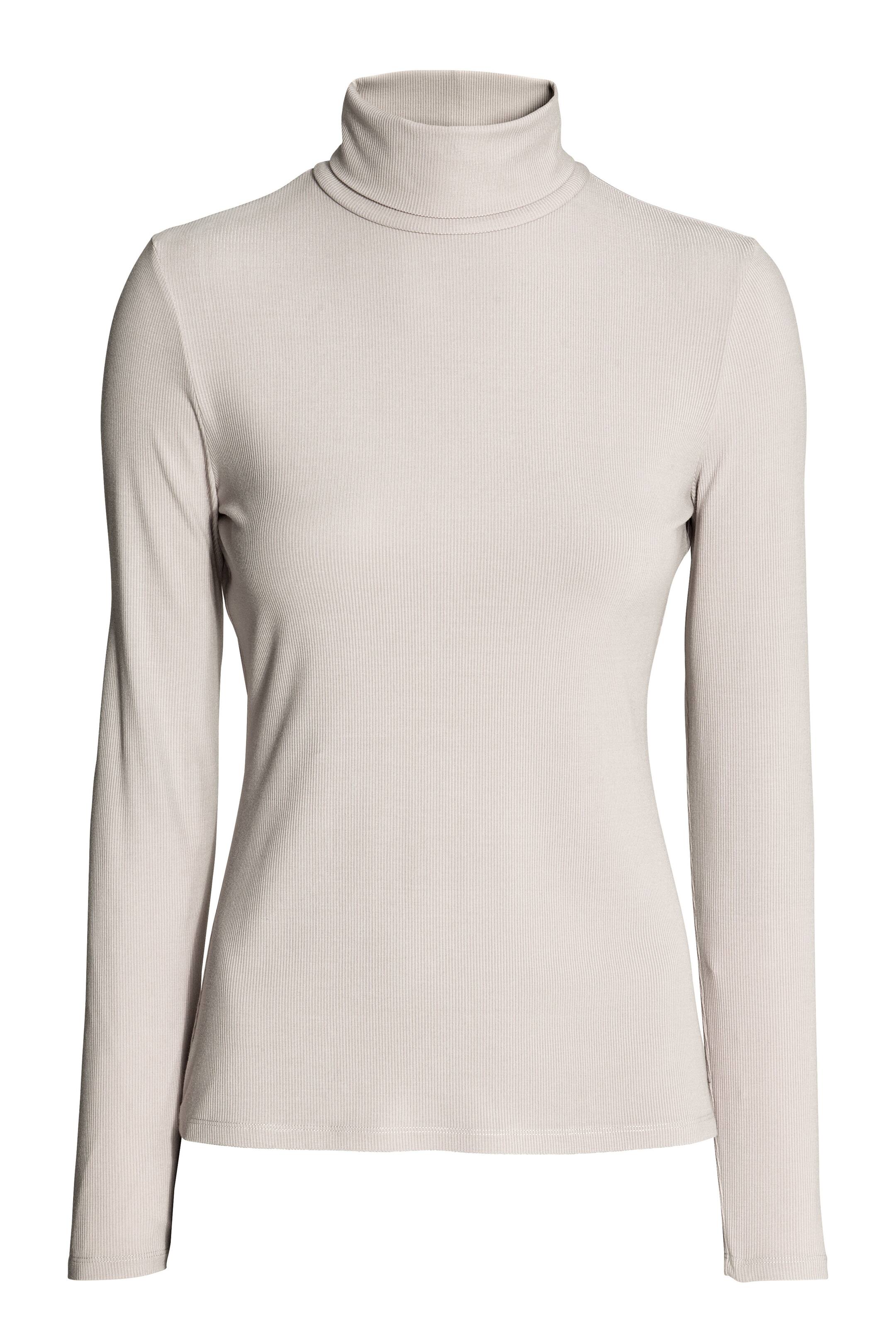 View larger image: Ribbed polo-neck top - Light grey - Ladies | H&M GB 1