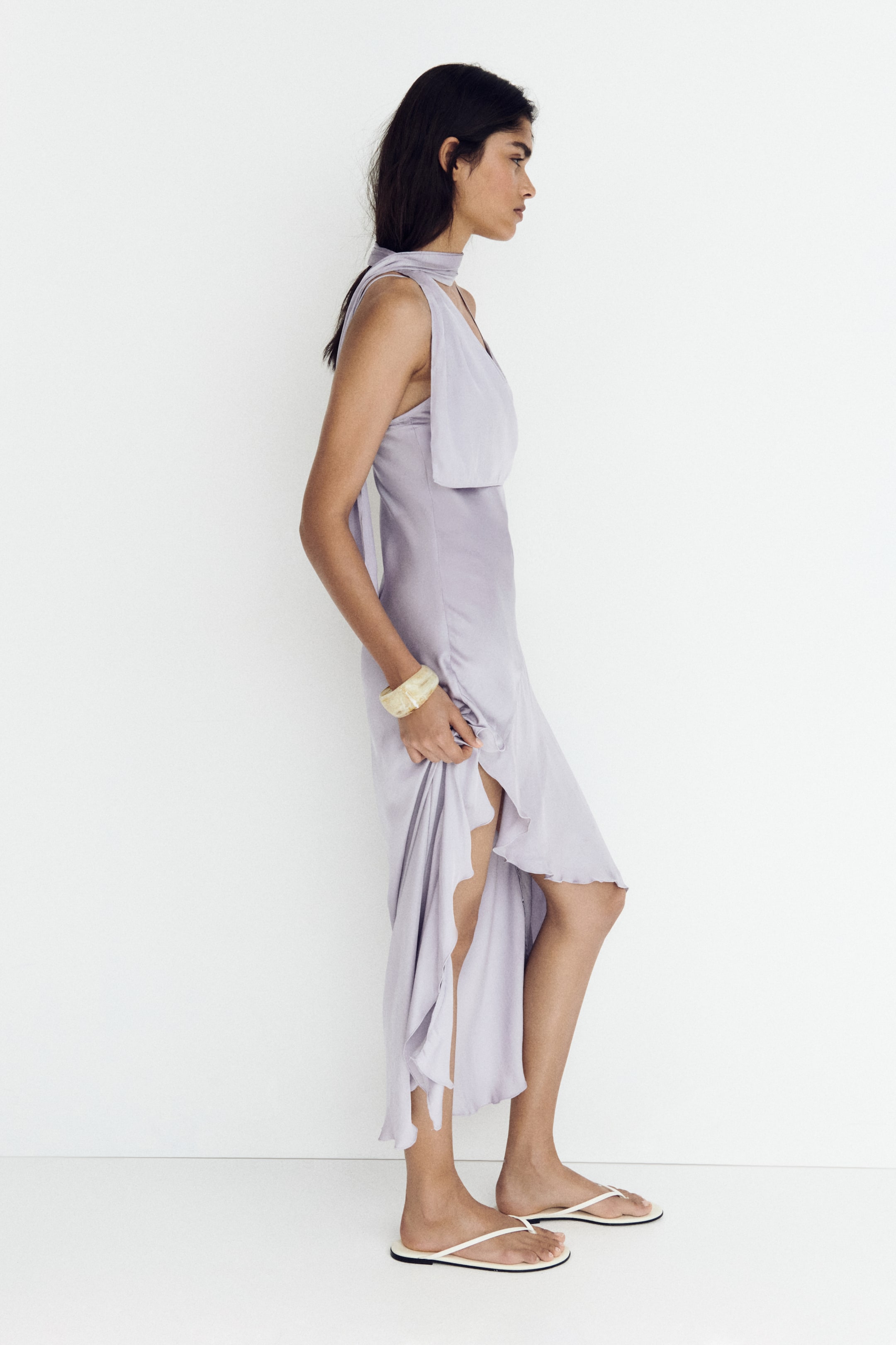 Scarf-Detail Satin Dress