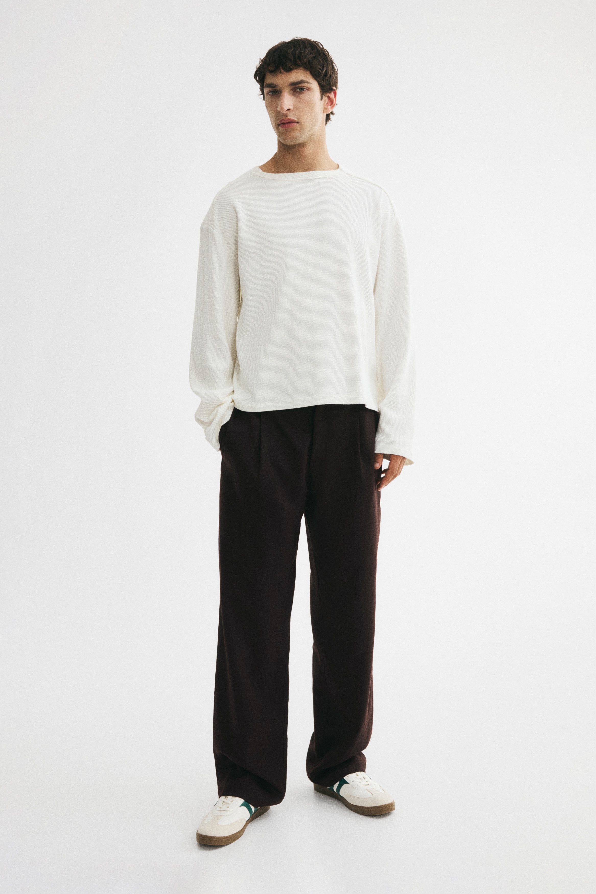 Pantaloni in misto lino Relaxed Fit - Marrone scuro