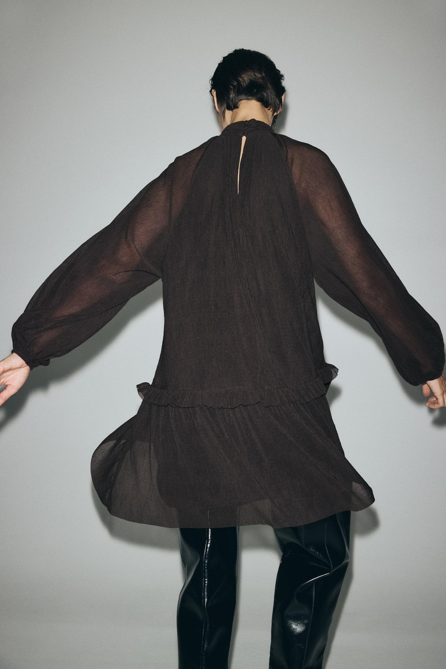 Plissé jersey dress - Dark brown - 5