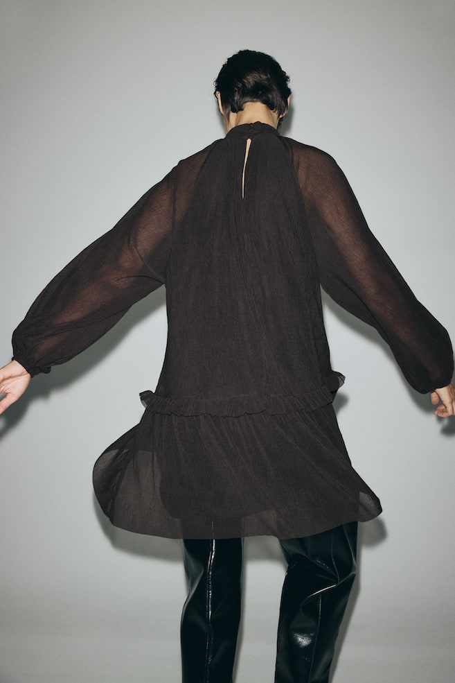 Plissé Jersey Dress-Dark brown - 5